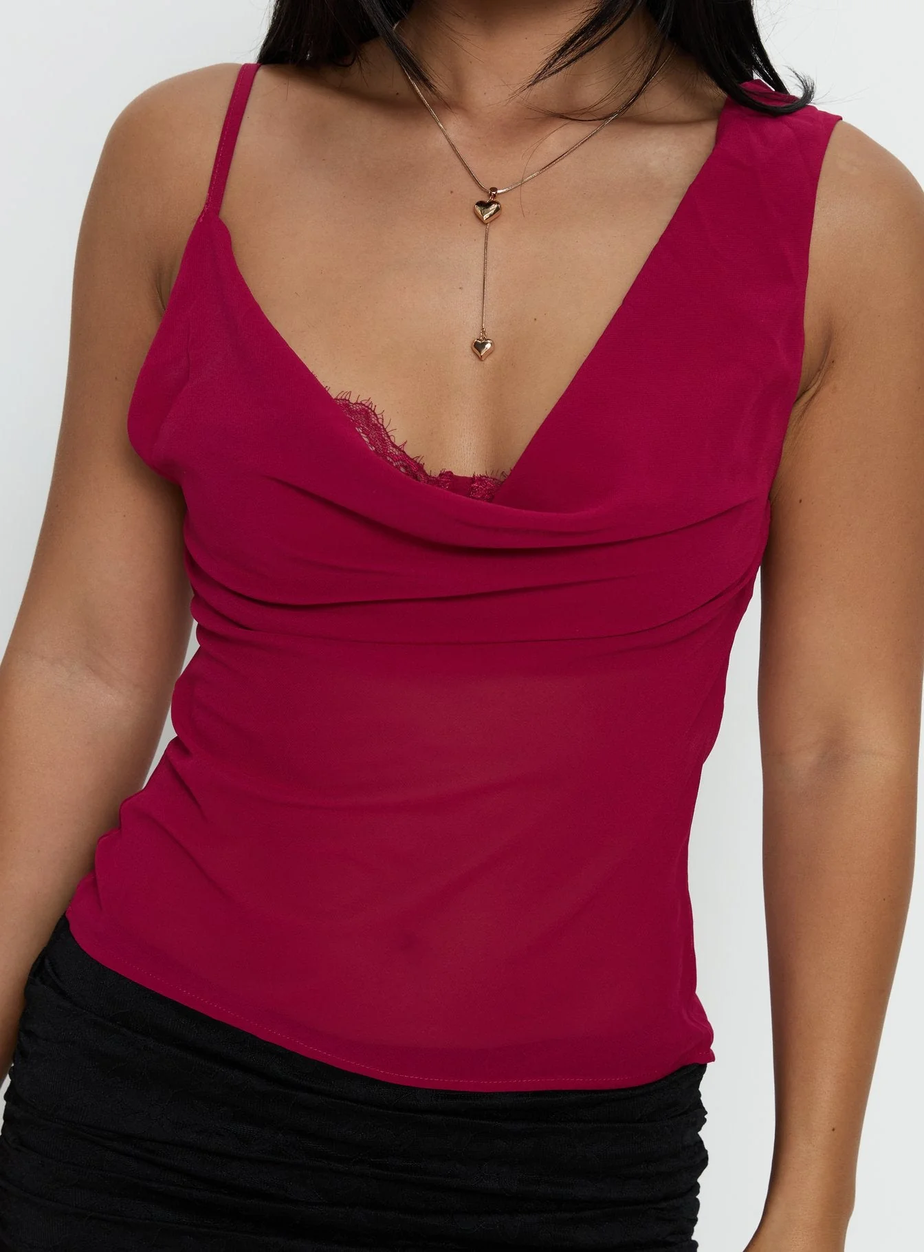 Kiandria Draped Bra Detail Top Cherry - Image 6