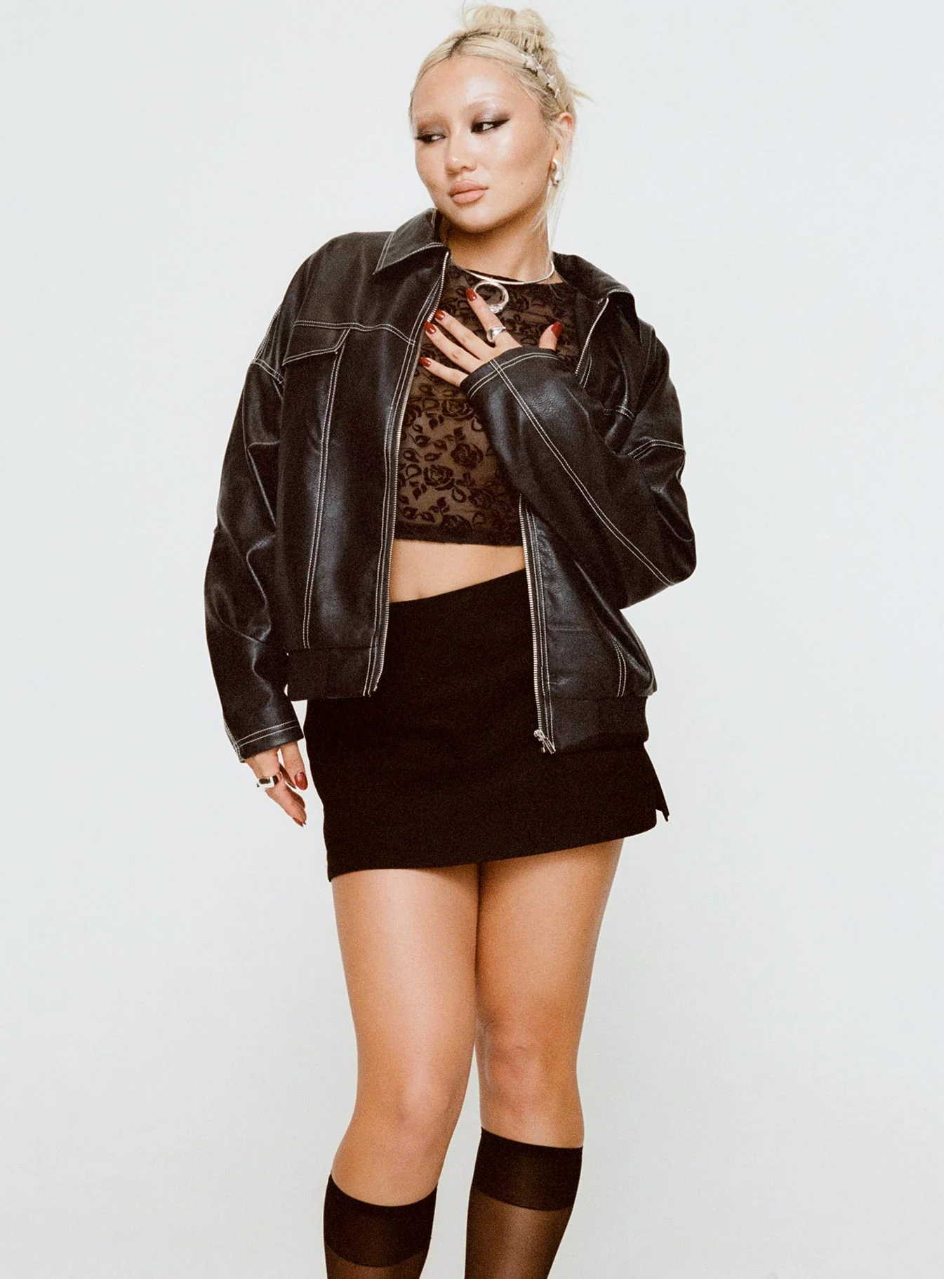 Kingsley Contrast Stitch Pu Jacket Black - Image 9