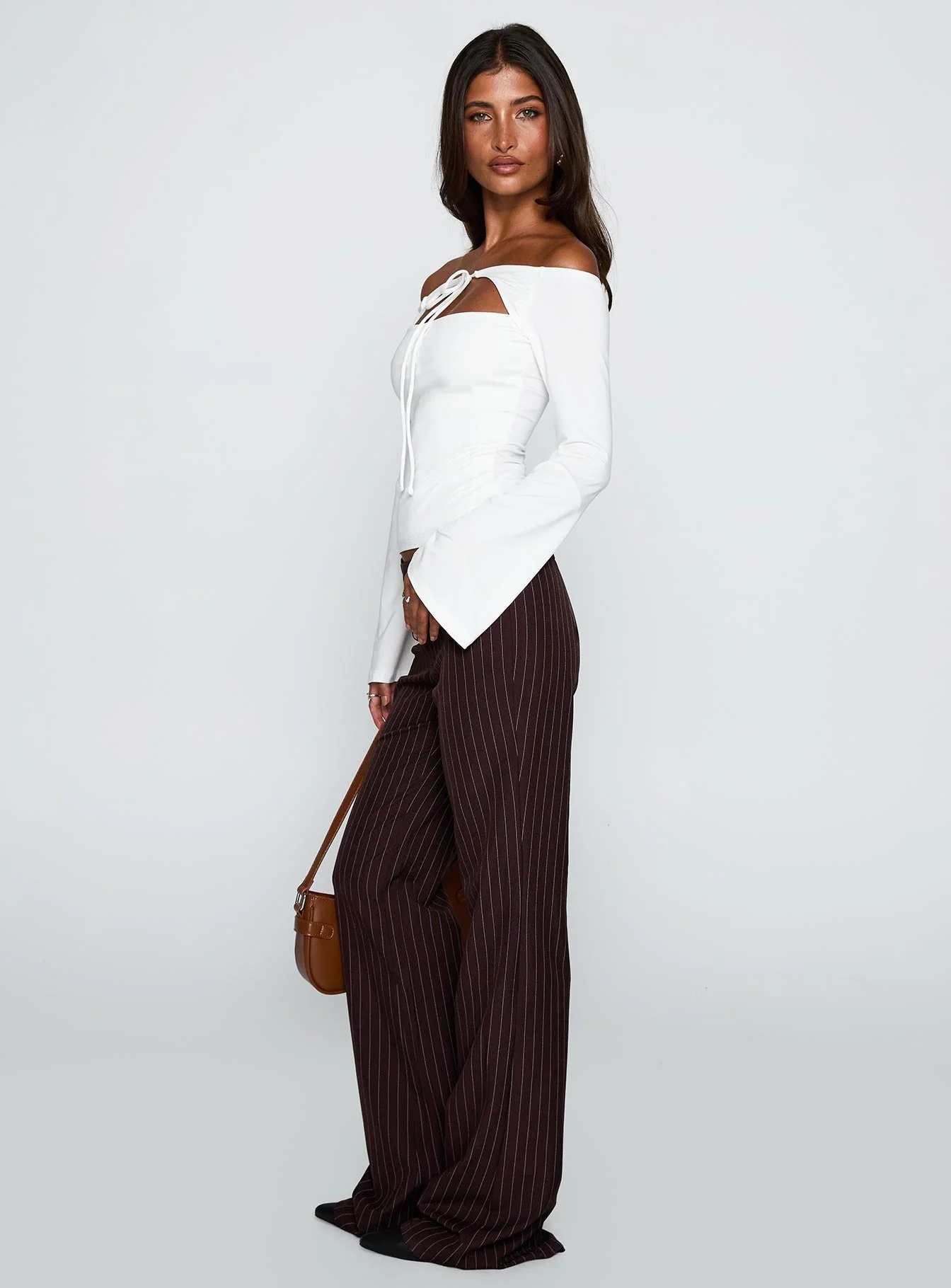 Kinkirk Flared Pants Brown Pinstripe - Image 4