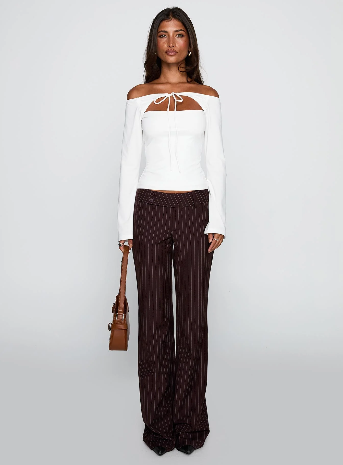 Kinkirk Flared Pants Brown Pinstripe - Image 7