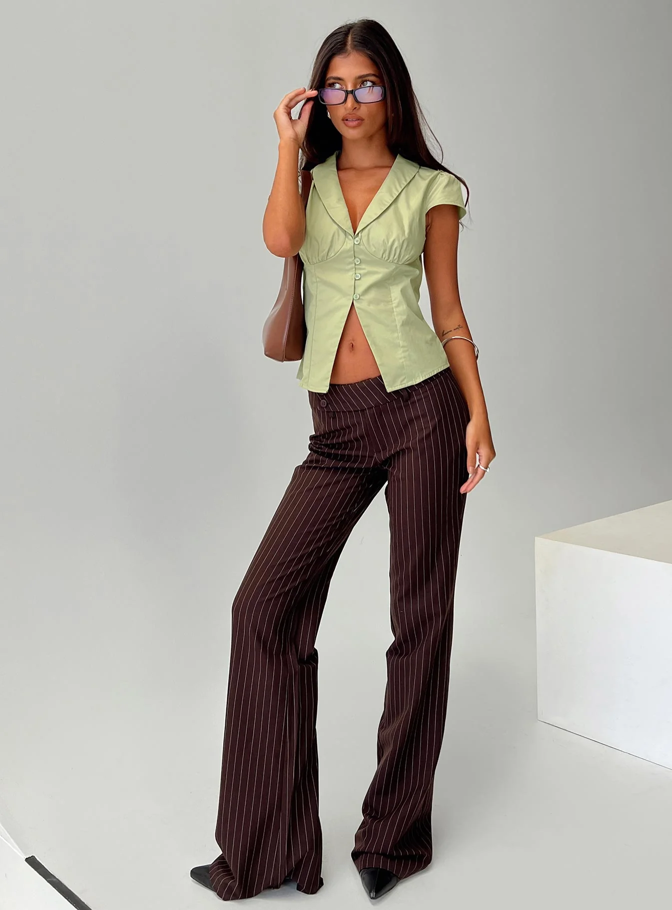 Kinkirk Flared Pants Brown Pinstripe - Image 8