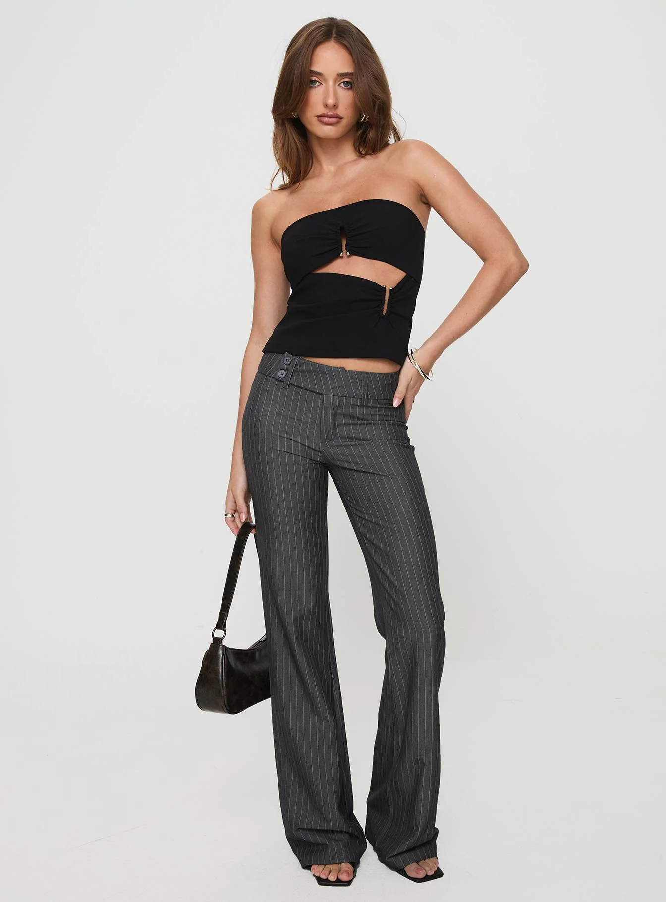 Kinkirk Flared Pants Grey Pinstripe Tall - Image 3