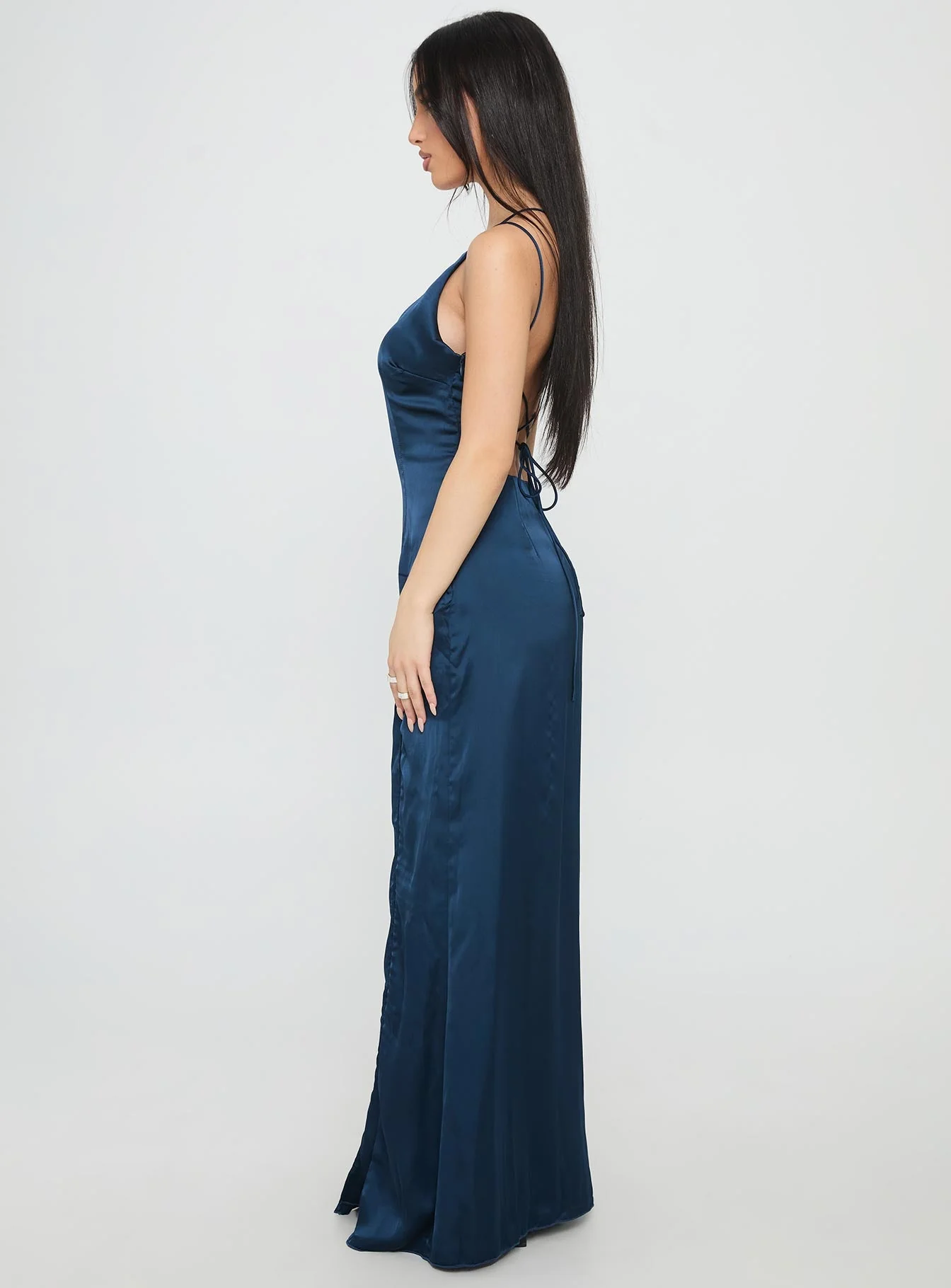 Kiss Of Life Satin Maxi Dress Navy - Image 3