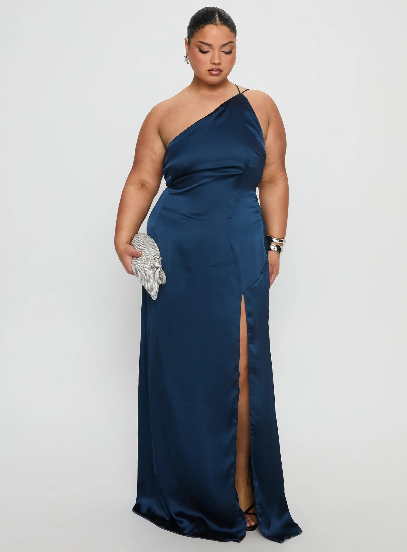 Kiss Of Life Satin Maxi Dress Navy Curve - Image 3