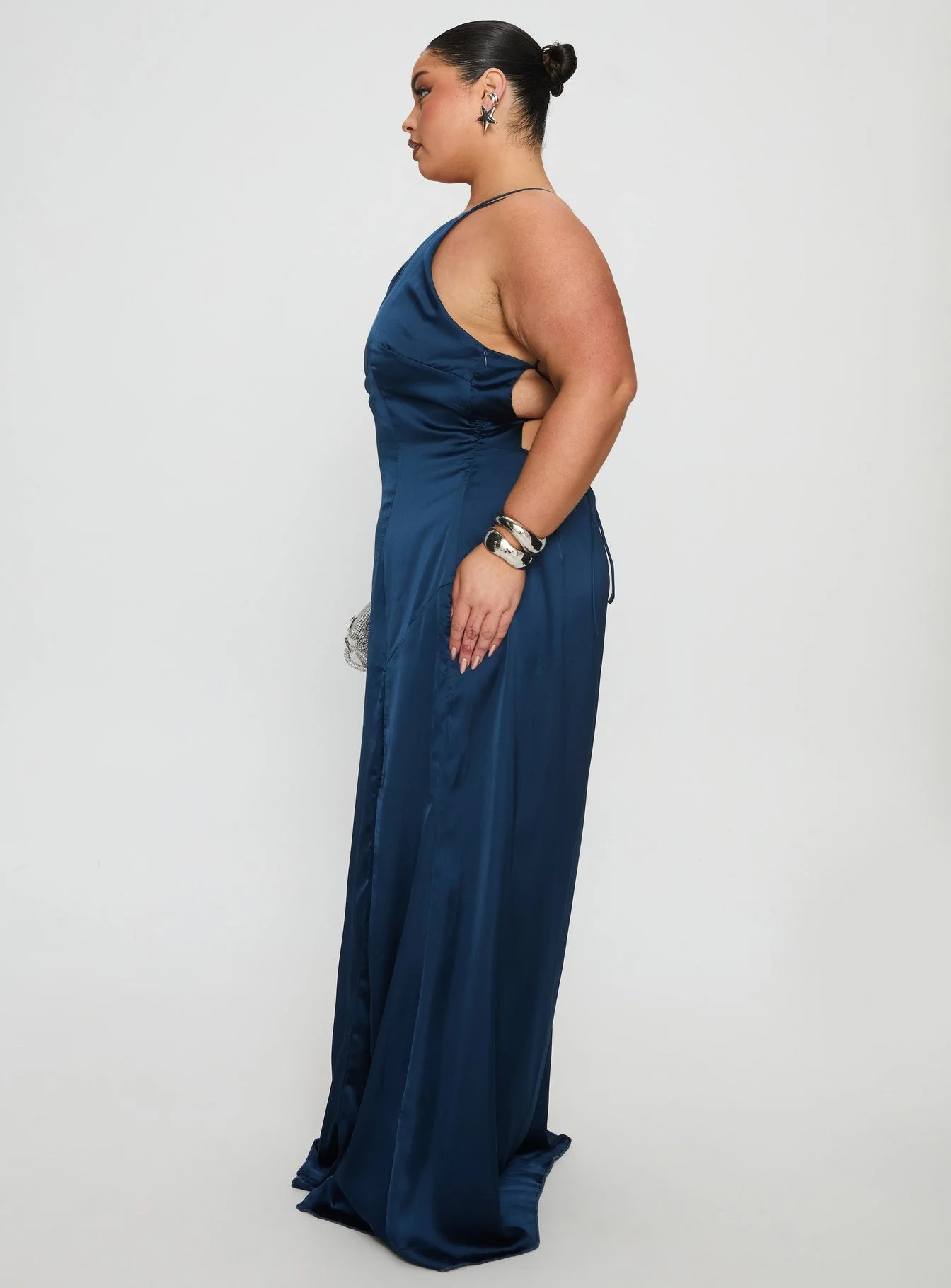 Kiss Of Life Satin Maxi Dress Navy Curve - Image 4