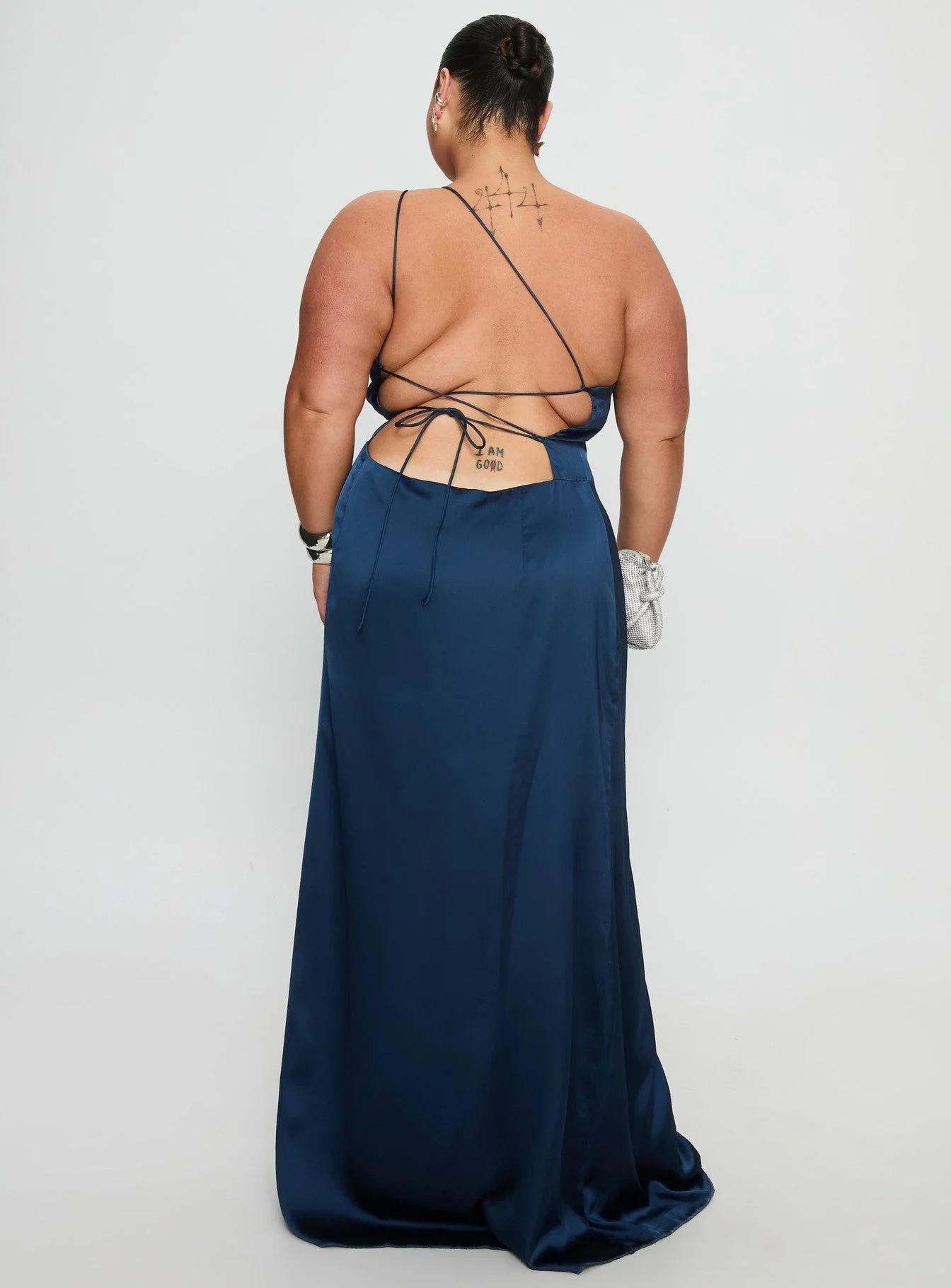 Kiss Of Life Satin Maxi Dress Navy Curve - Image 5