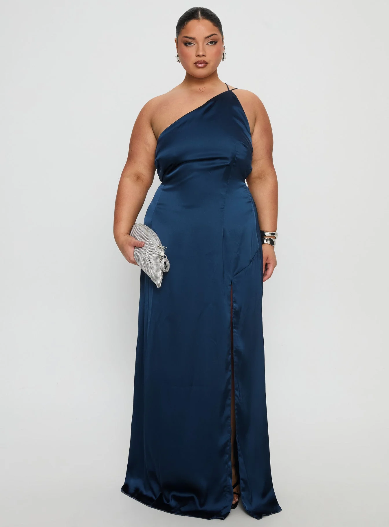 Kiss Of Life Satin Maxi Dress Navy Curve - Image 7