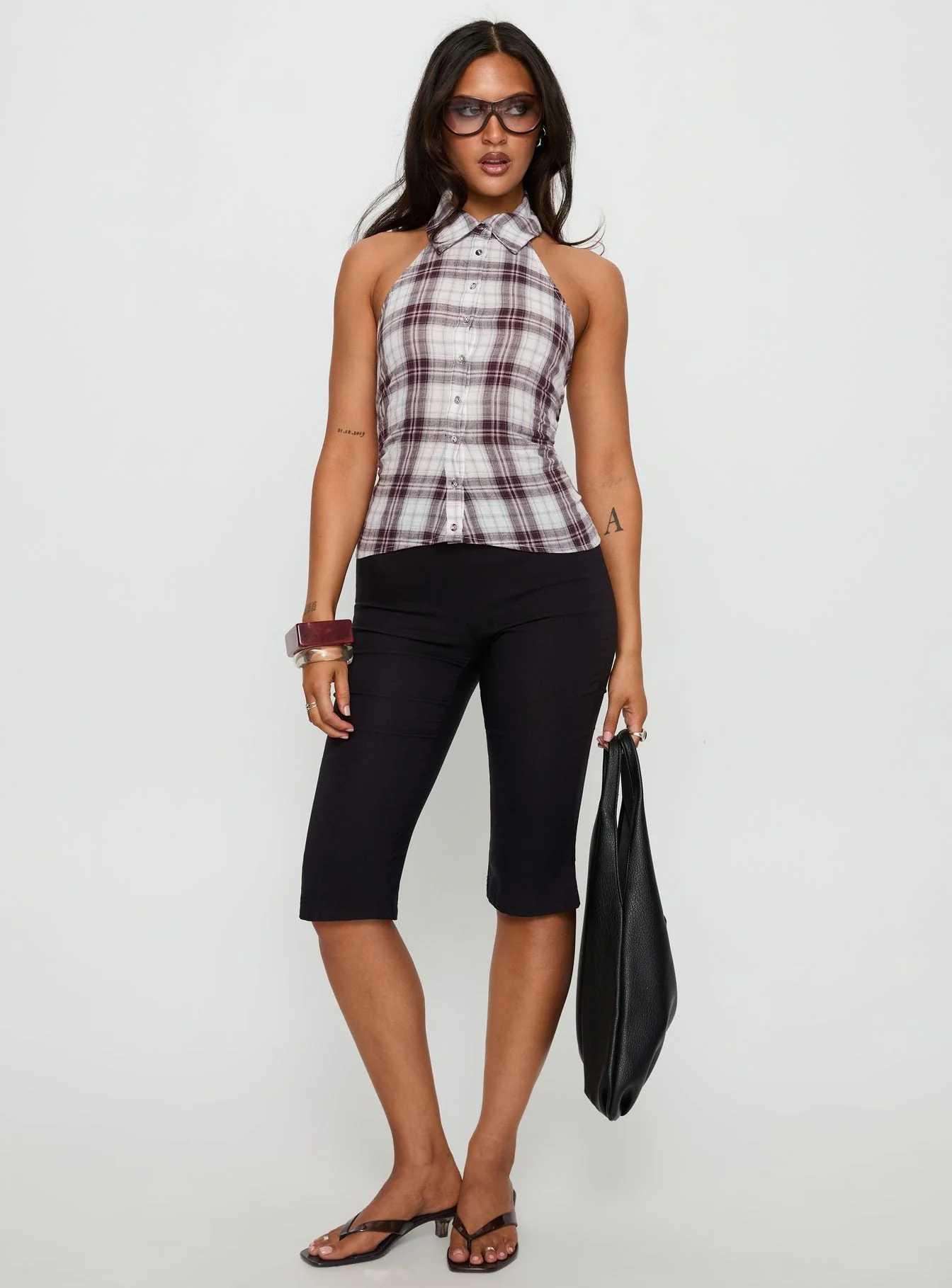 Klossie Halter Button Down Top Multi Check - Image 3
