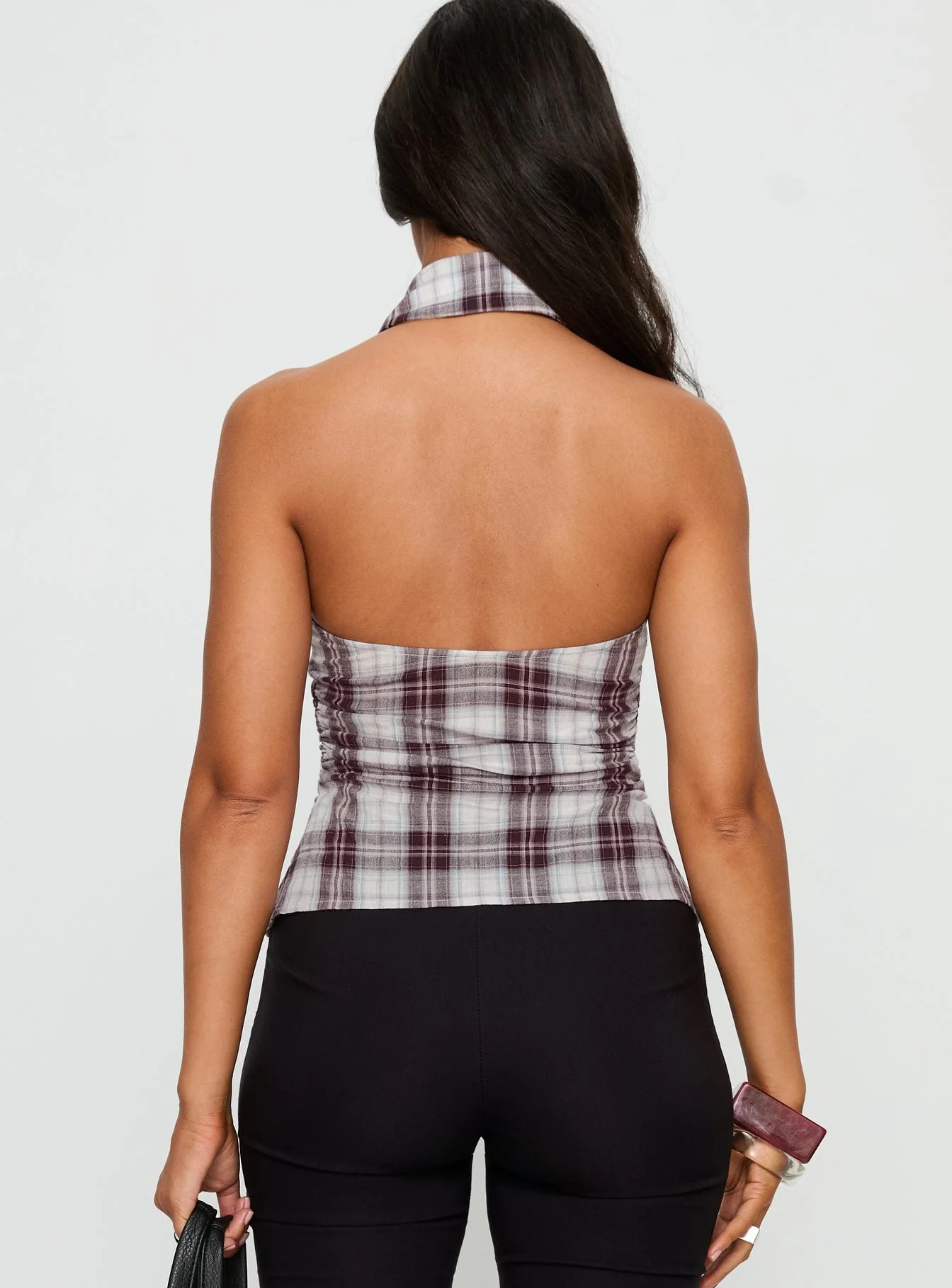 Klossie Halter Button Down Top Multi Check - Image 5