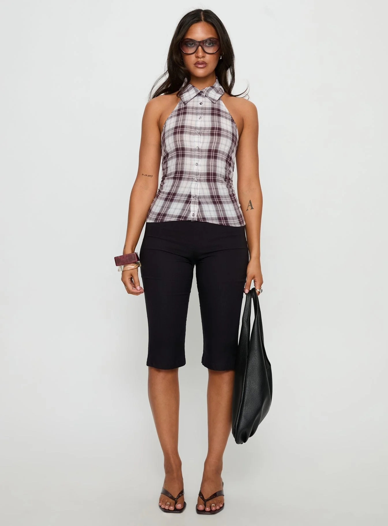 Klossie Halter Button Down Top Multi Check - Image 7