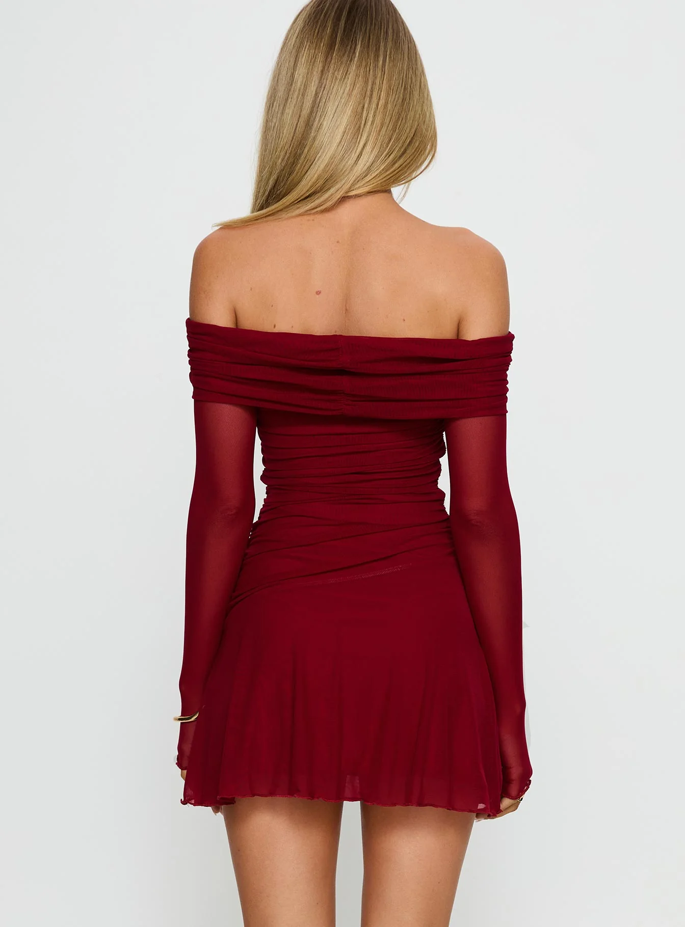 Koki Long Sleeve Off Shoulder Mini Dress Red - Image 4