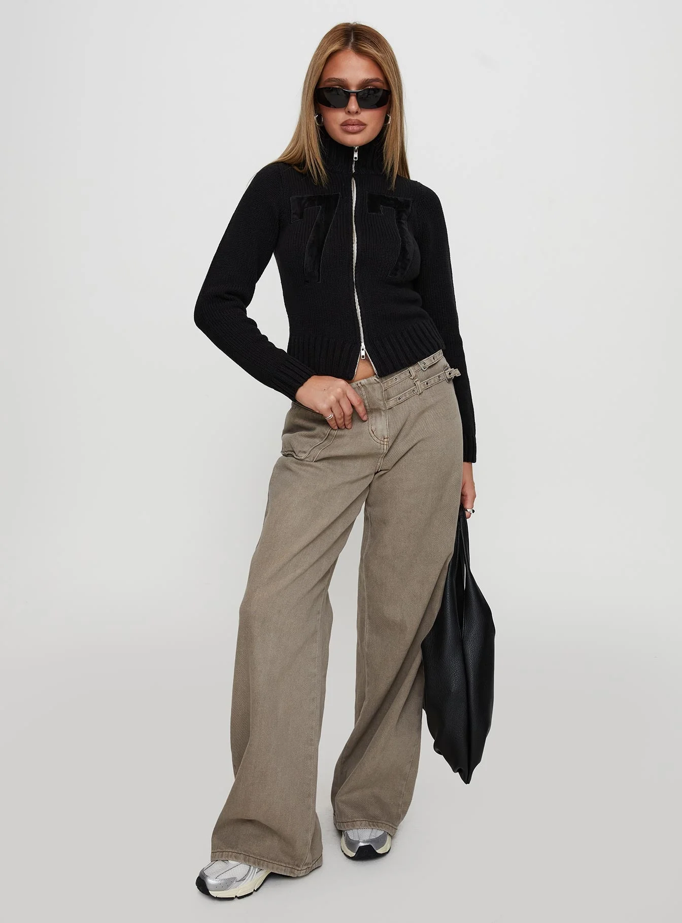 Nylah Zip Up Knit Jacket Black - Image 3