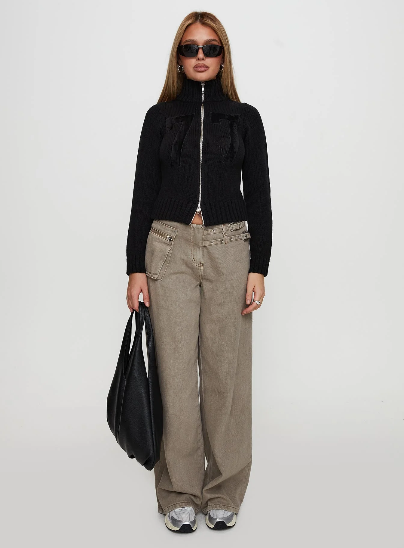 Nylah Zip Up Knit Jacket Black - Image 7