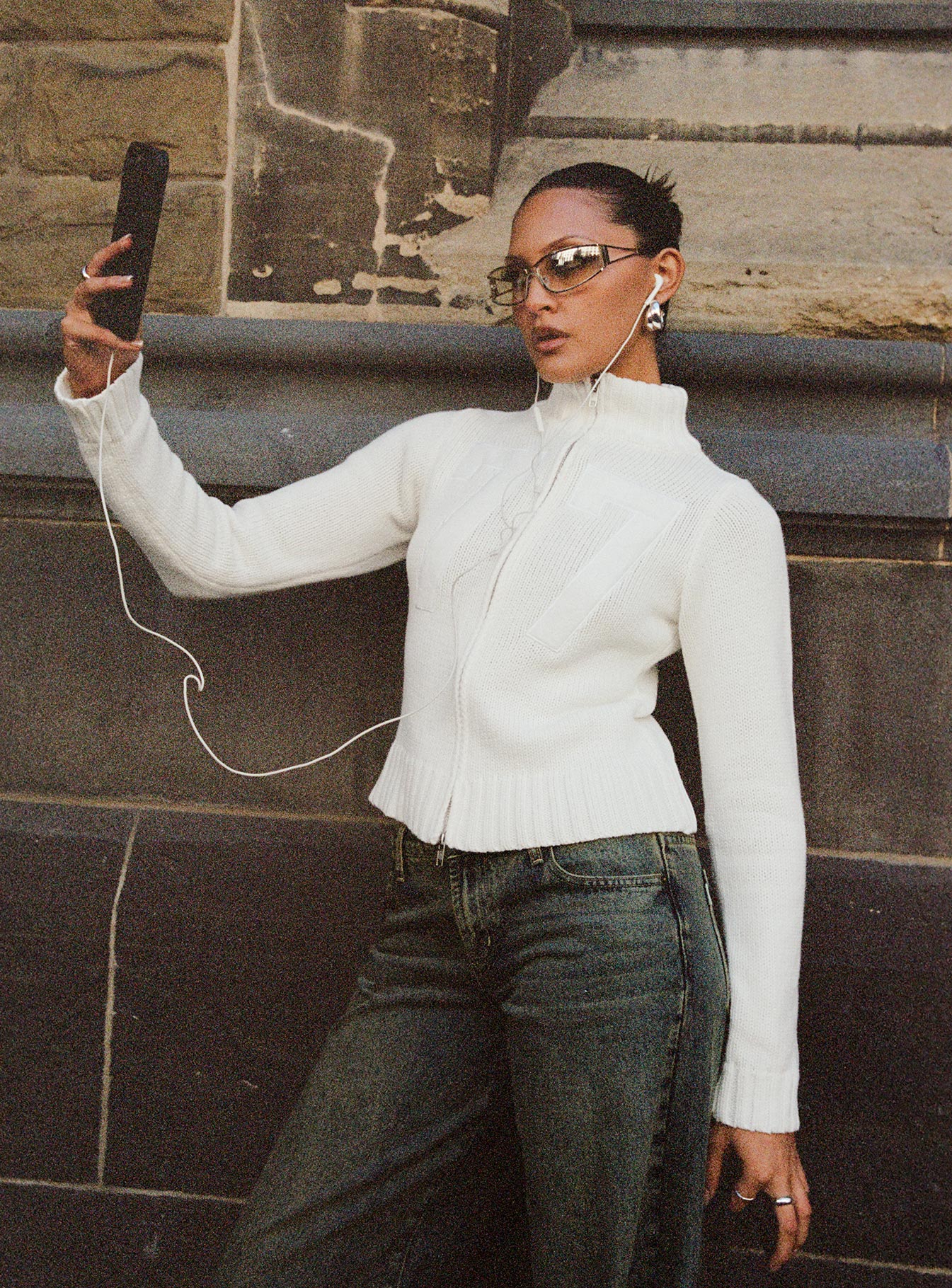 Nylah Zip Up Knit Jacket White - Image 4