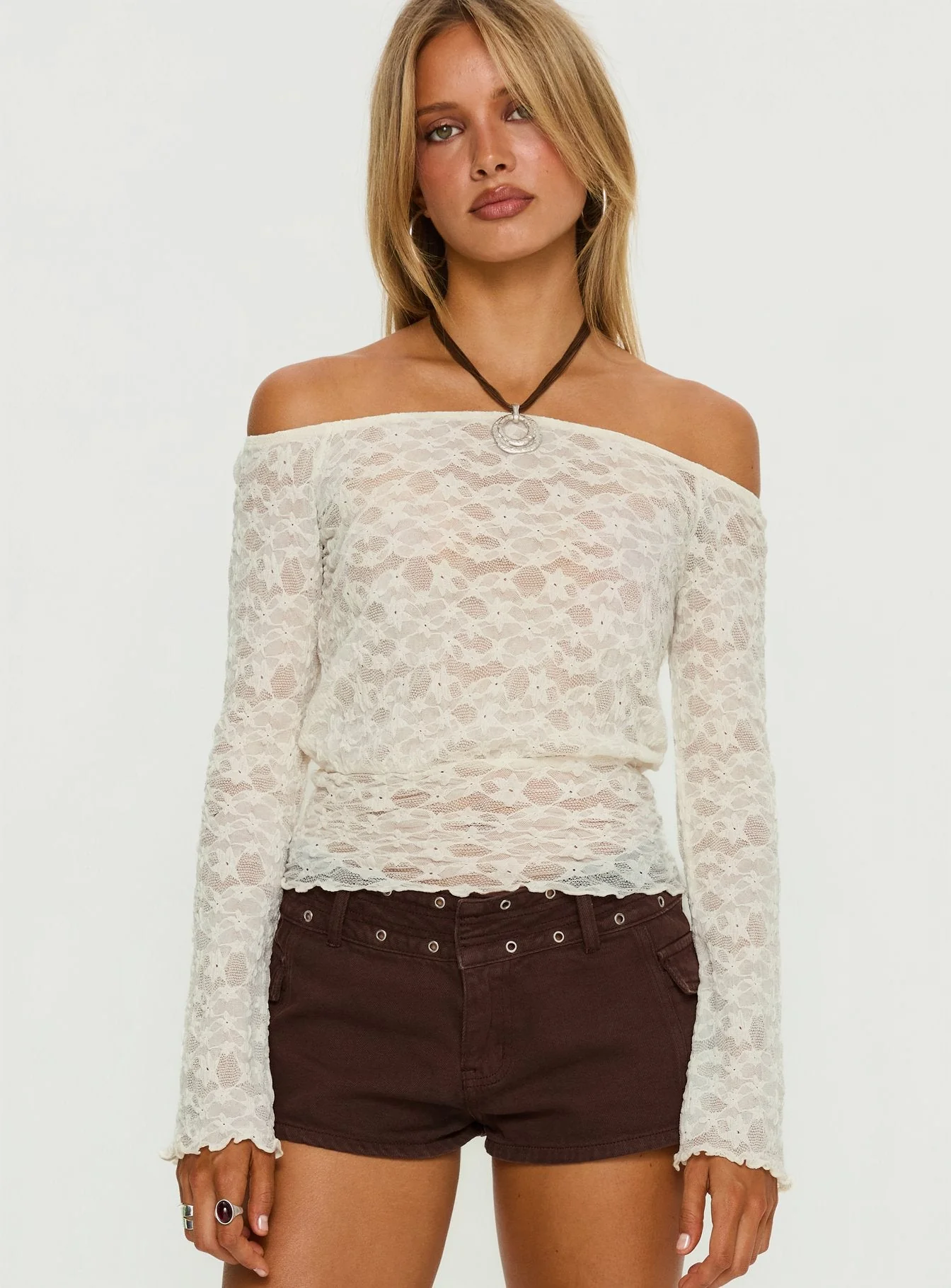 Korrine Off Shoulder Lace Top Cream - Image 2