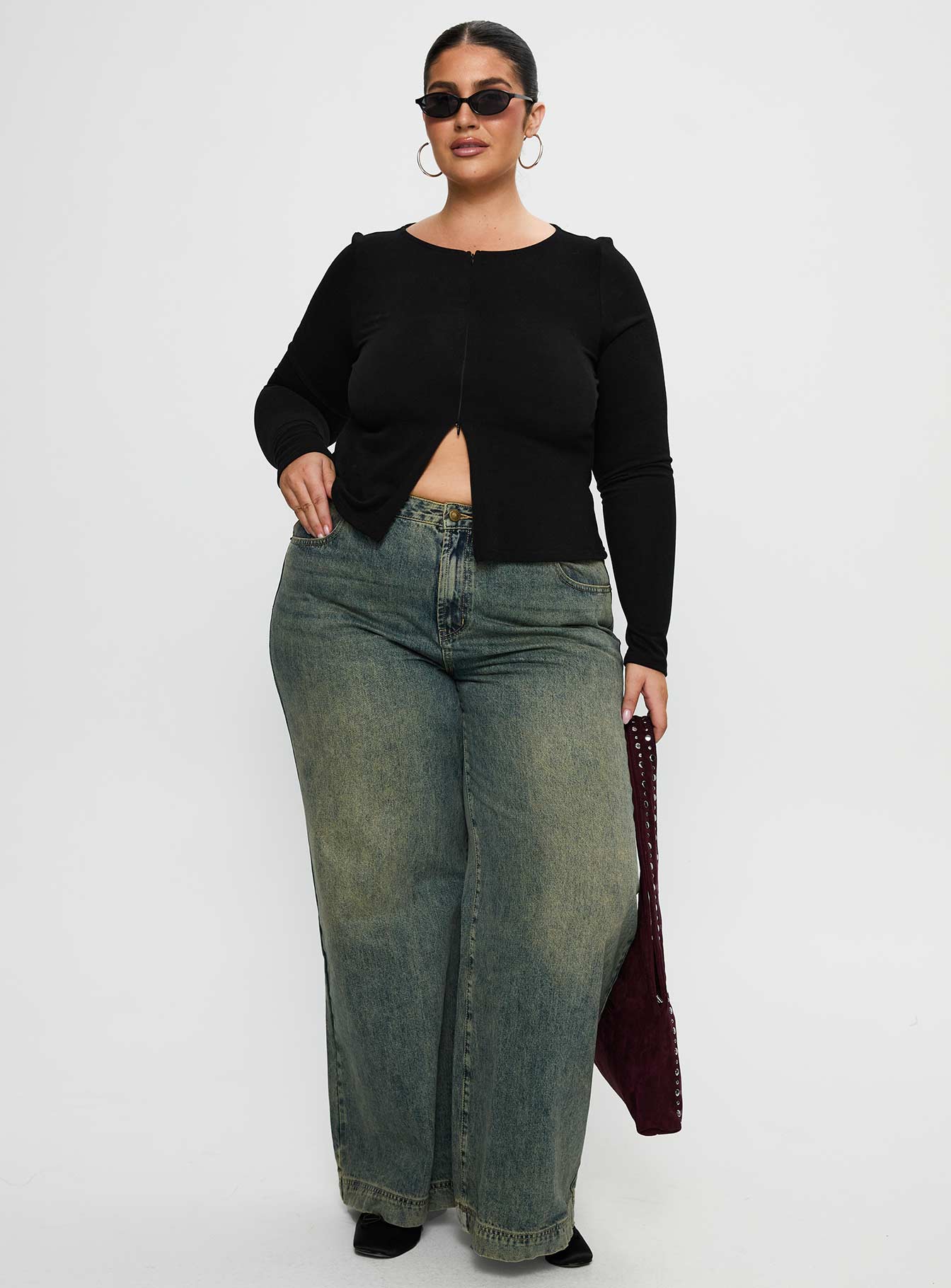 Kortez Long Sleeve Zip Through Top Black Curve - Image 3