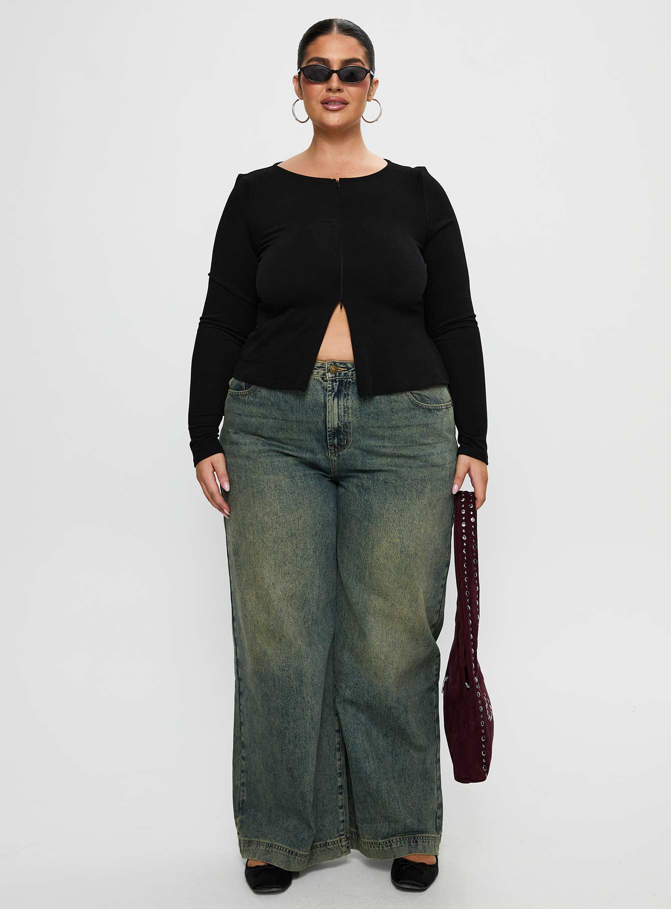 Kortez Long Sleeve Zip Through Top Black Curve - Image 7