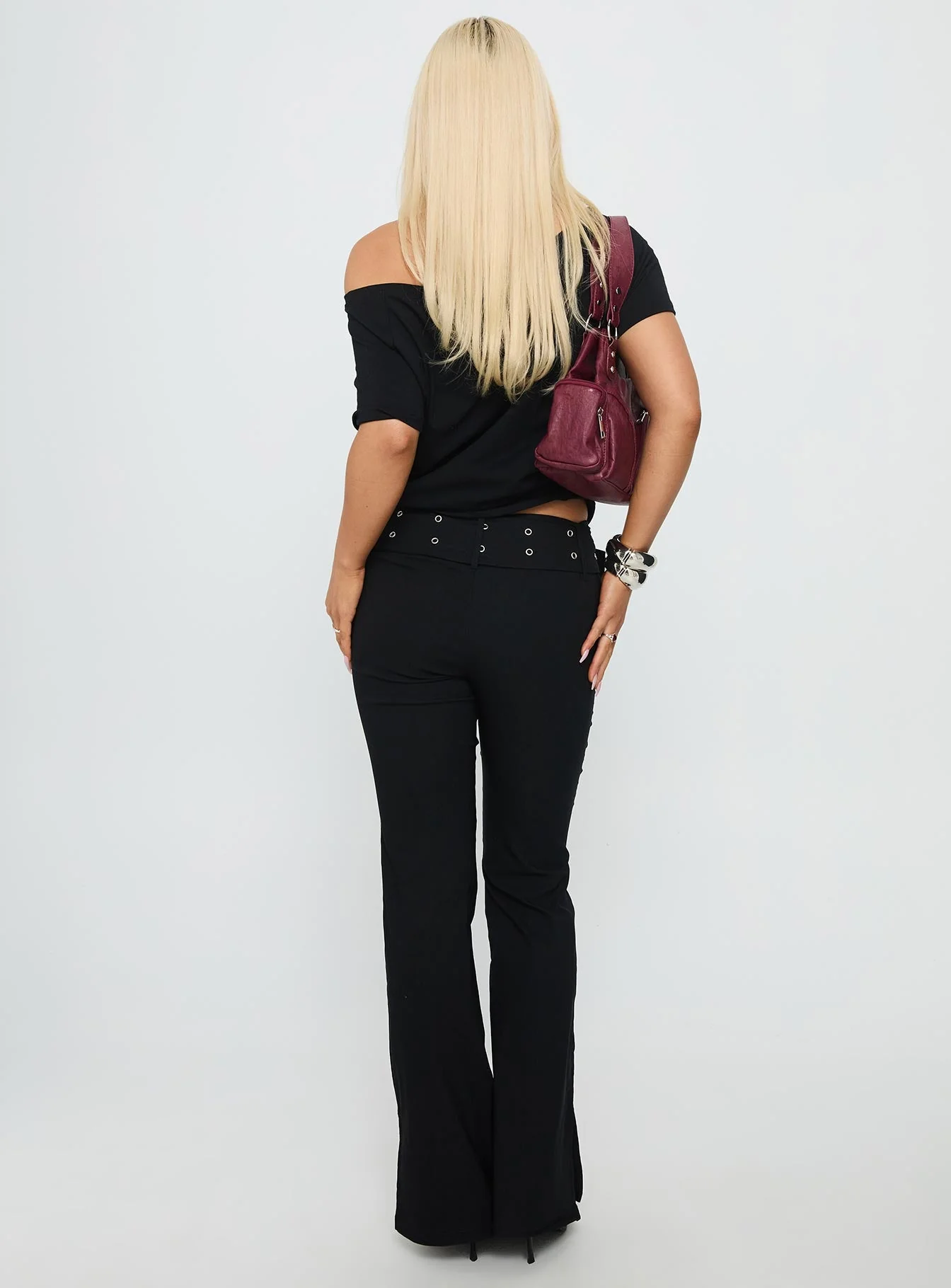 Kortnee Eyelet Detail Flare Leg Pants Black - Image 5