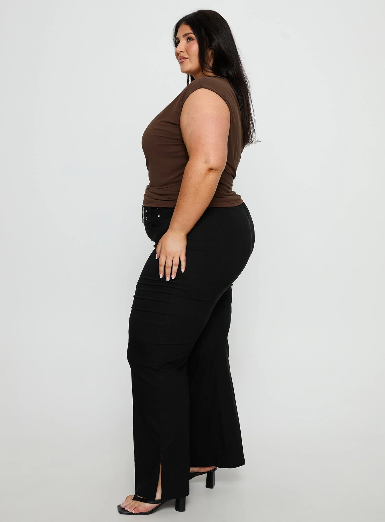 Kortnee Eyelet Detail Flare Leg Pants Black Curve - Image 3