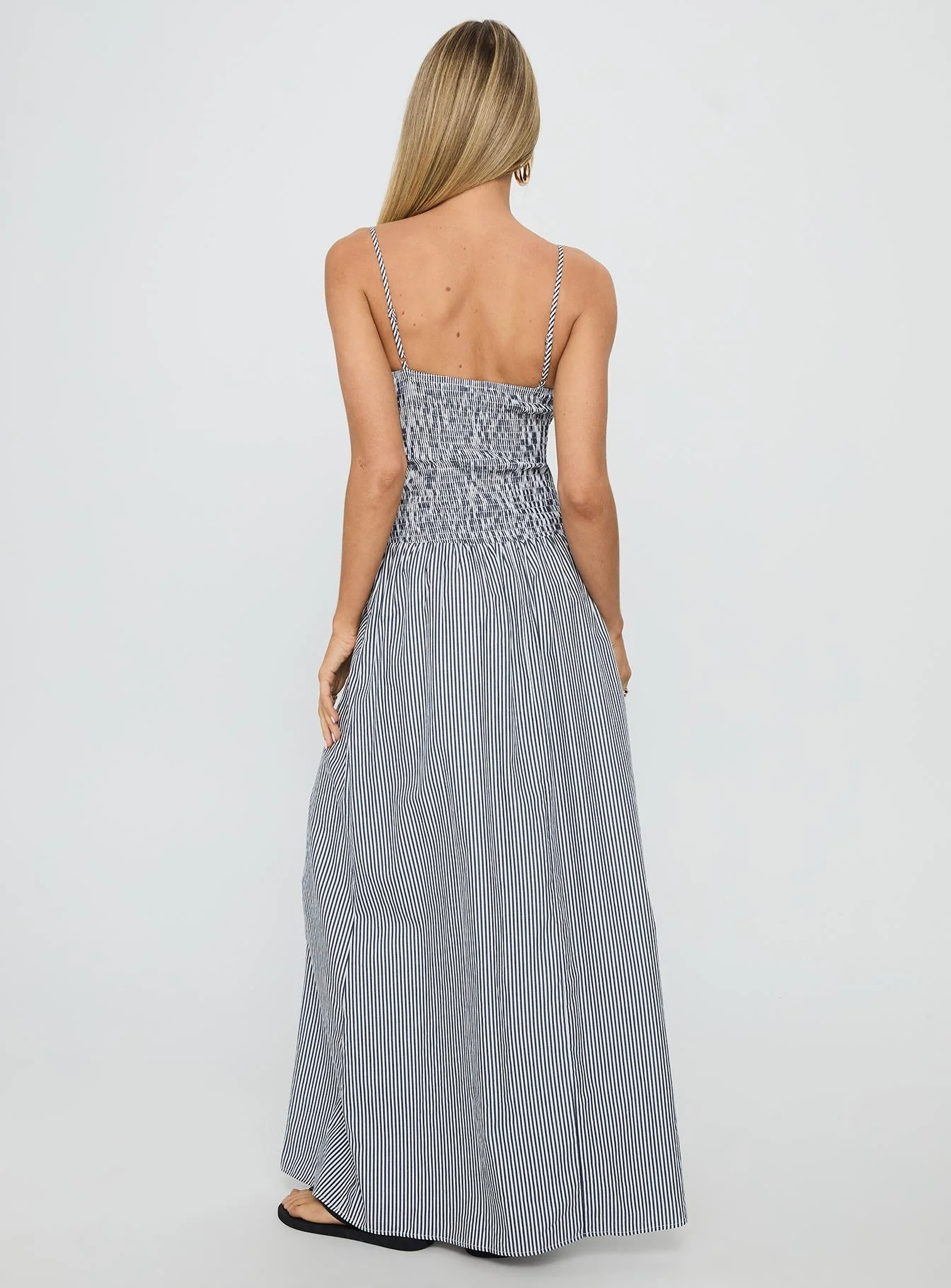 Kosie Shirred Maxi Dress Blue Stripe - Image 4