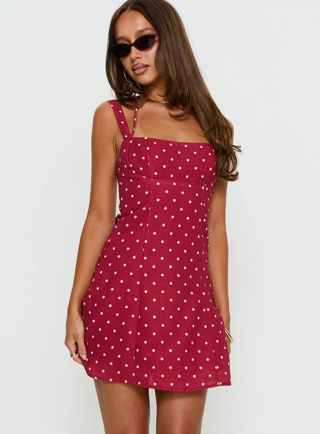 Kourtnae Halter Mini Dress Red Polka Dot - Image 2