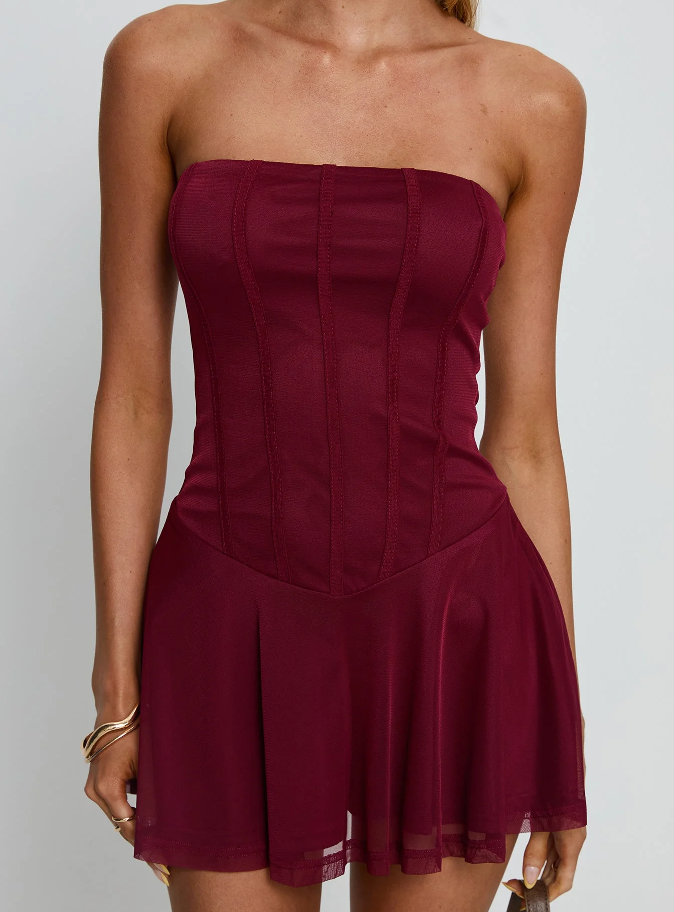 Kristyna Strapless Playsuit Burgundy - Image 6