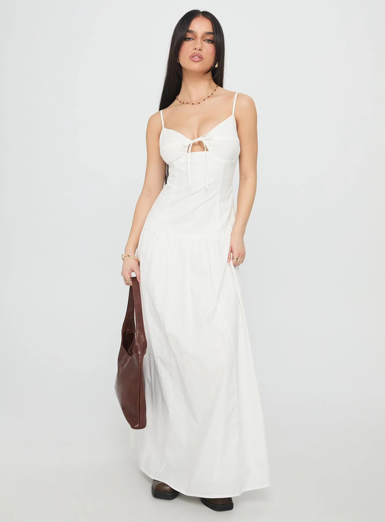 Lady Belle Drop Waist Pleat Maxi Dress White - Image 2