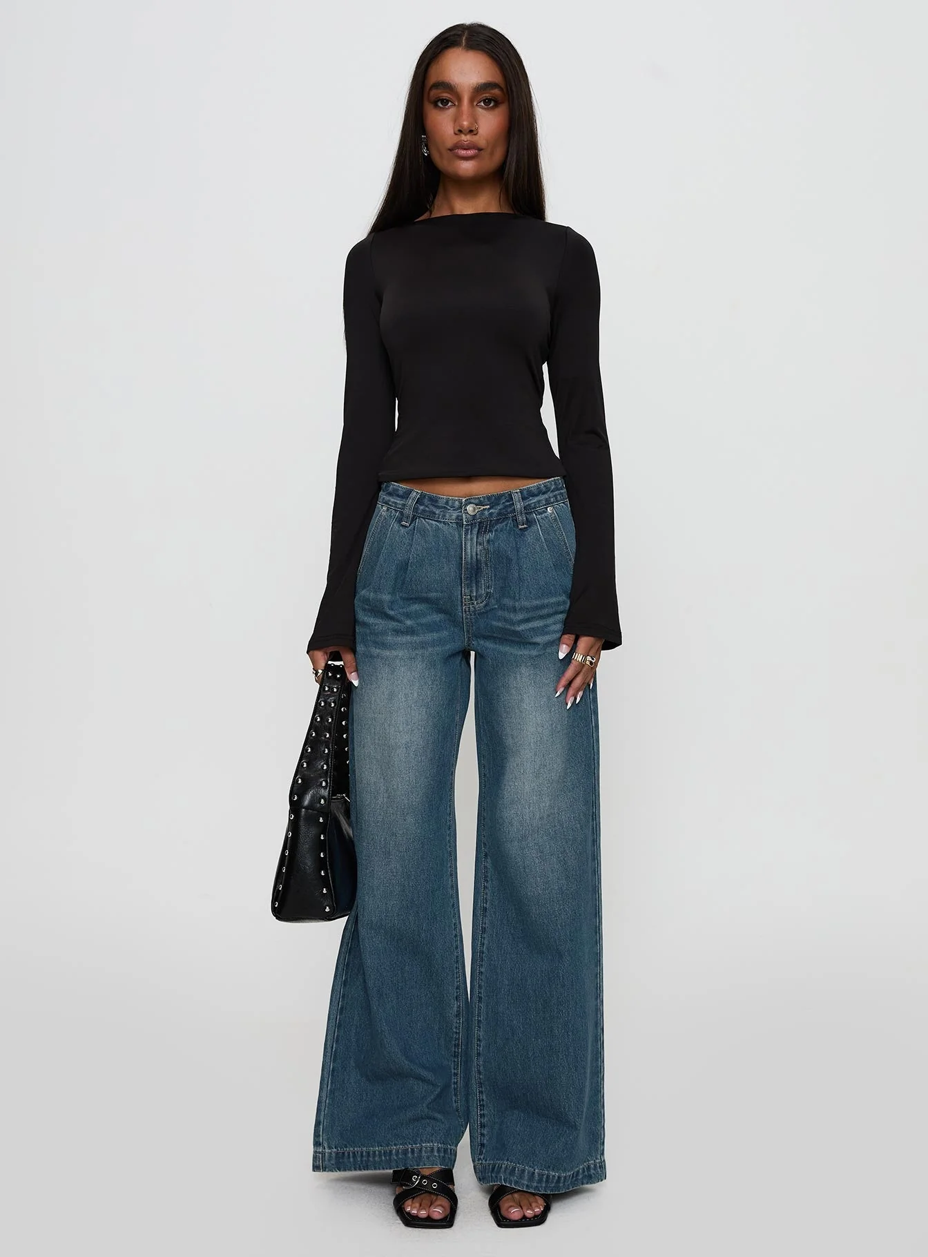 Laguardia Mid Rise Wide Leg Jeans Dark Blue Wash - Image 7