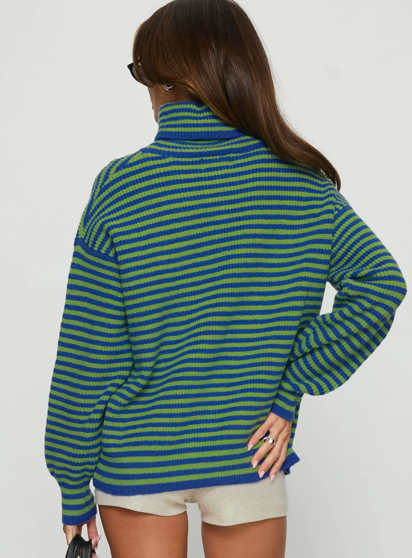 Lancelot Turtle Neck Oversized Jumper Green Stripe - Image 4