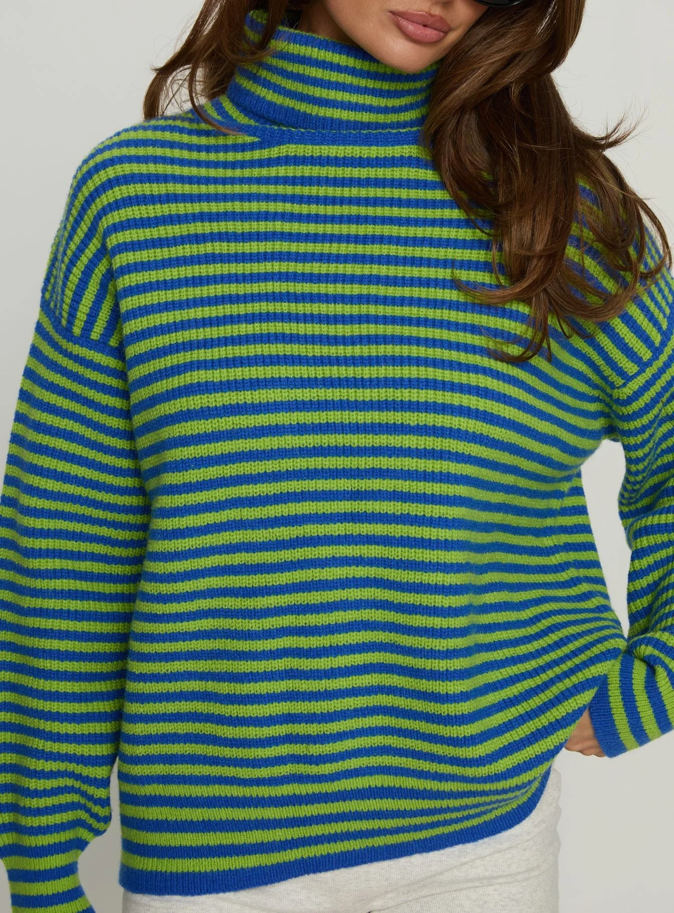 Lancelot Turtle Neck Oversized Jumper Green Stripe - Image 5