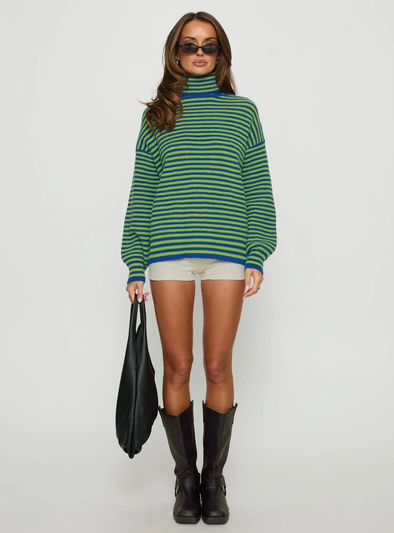 Lancelot Turtle Neck Oversized Jumper Green Stripe - Image 6