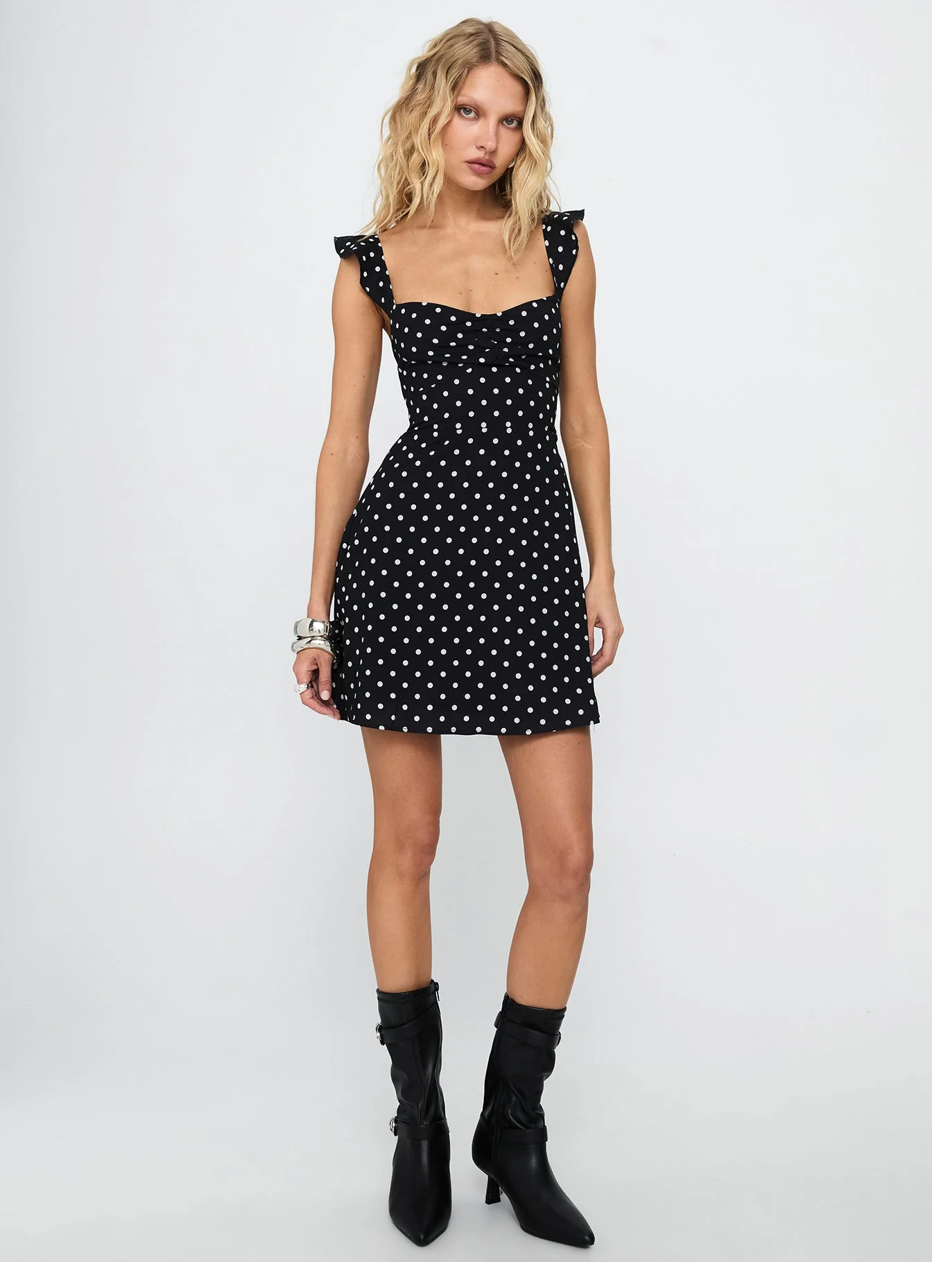 Landon Mini Dress Black / Polka Dot - Image 3