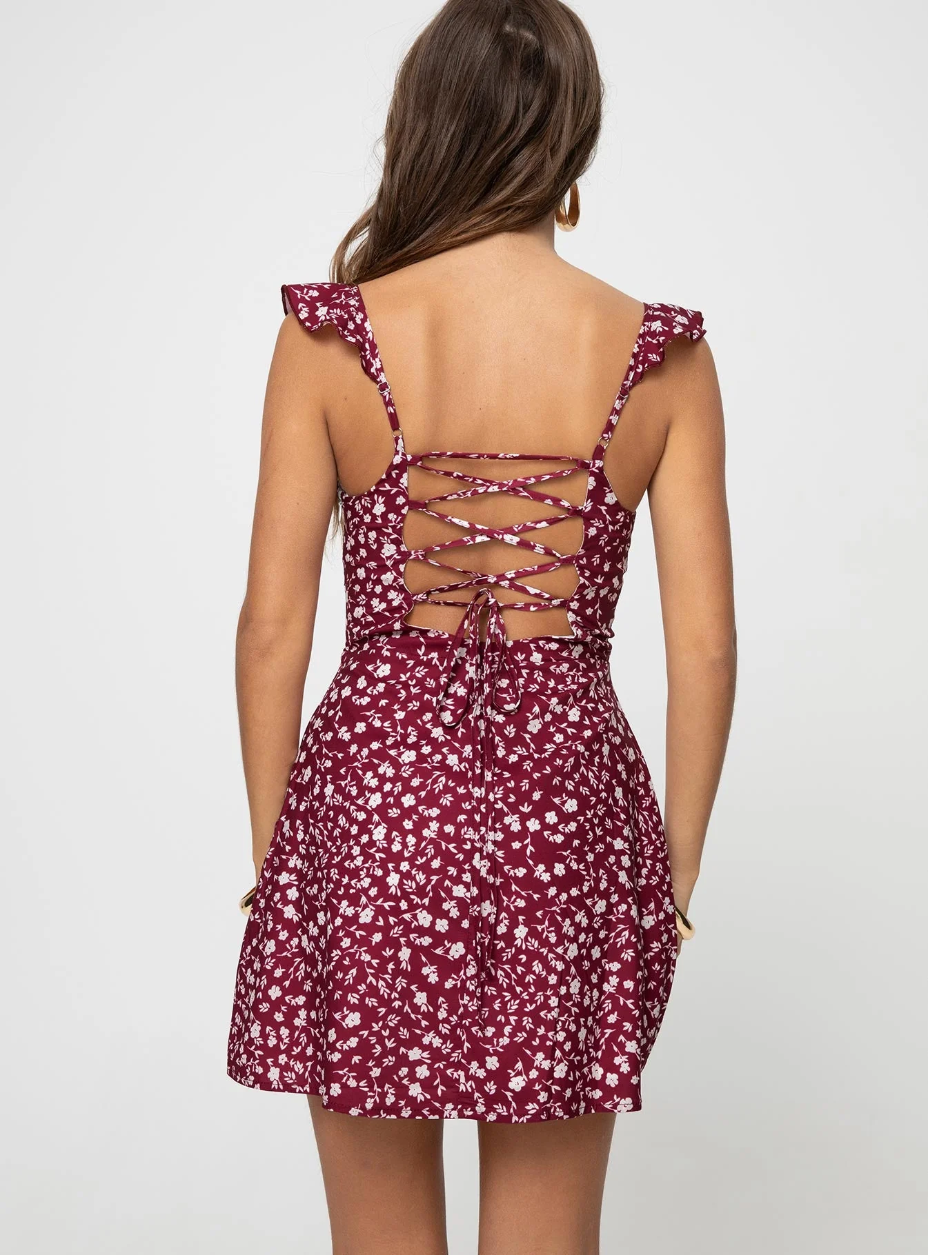 Landon Mini Dress Burgundy Floral - Image 5