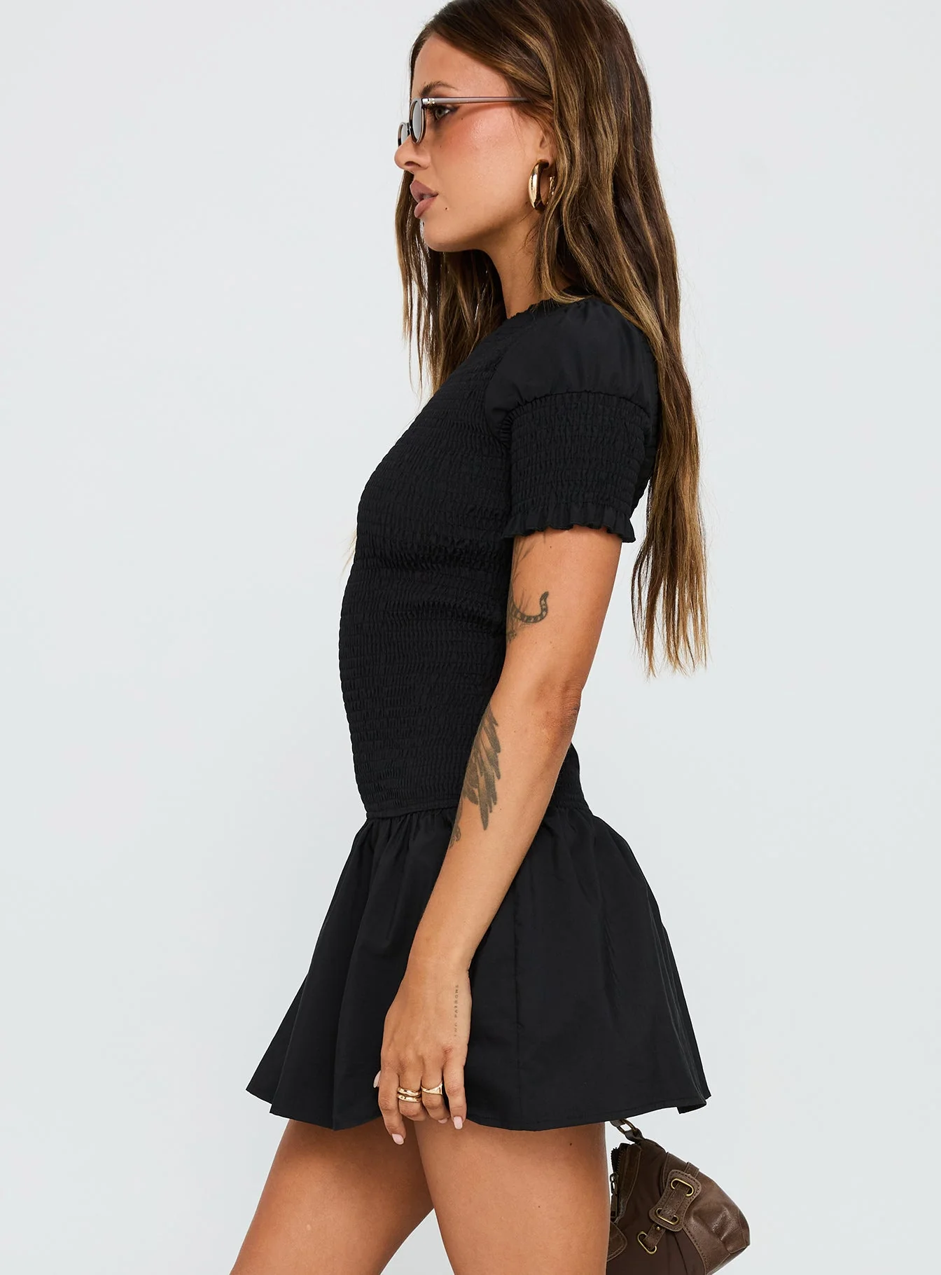 Laurita Shirred Mini Dress Black - Image 4