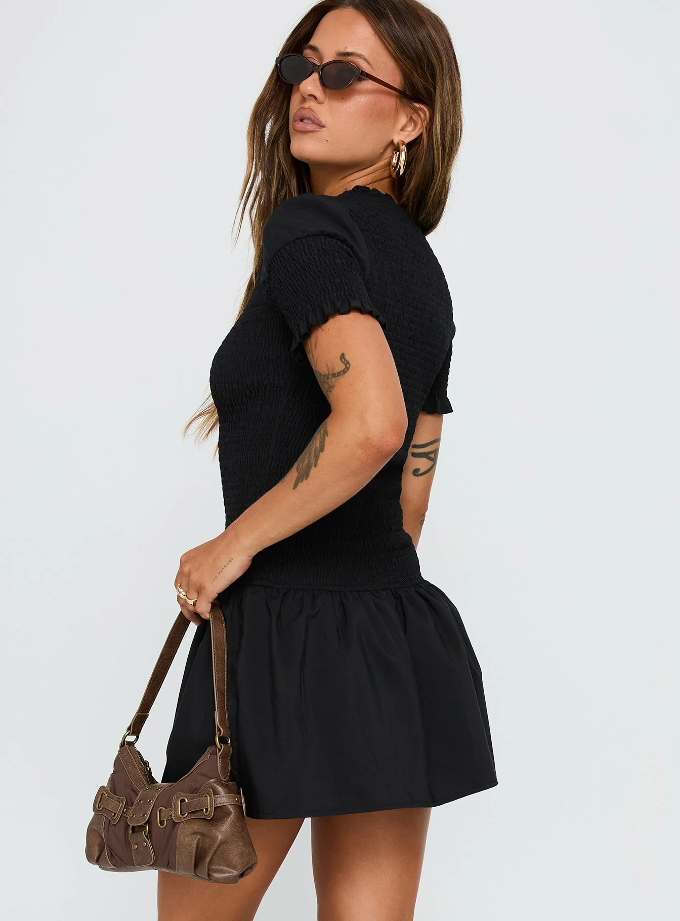 Laurita Shirred Mini Dress Black - Image 5
