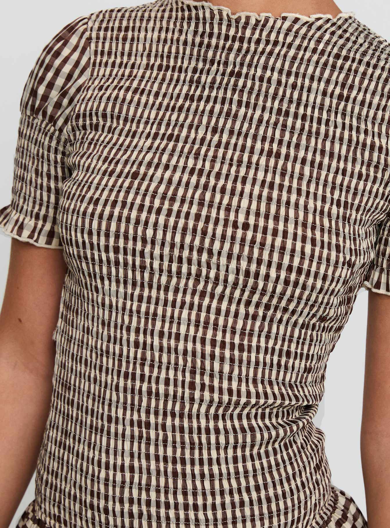 Laurita Shirred Mini Dress Brown Check Tall - Image 6