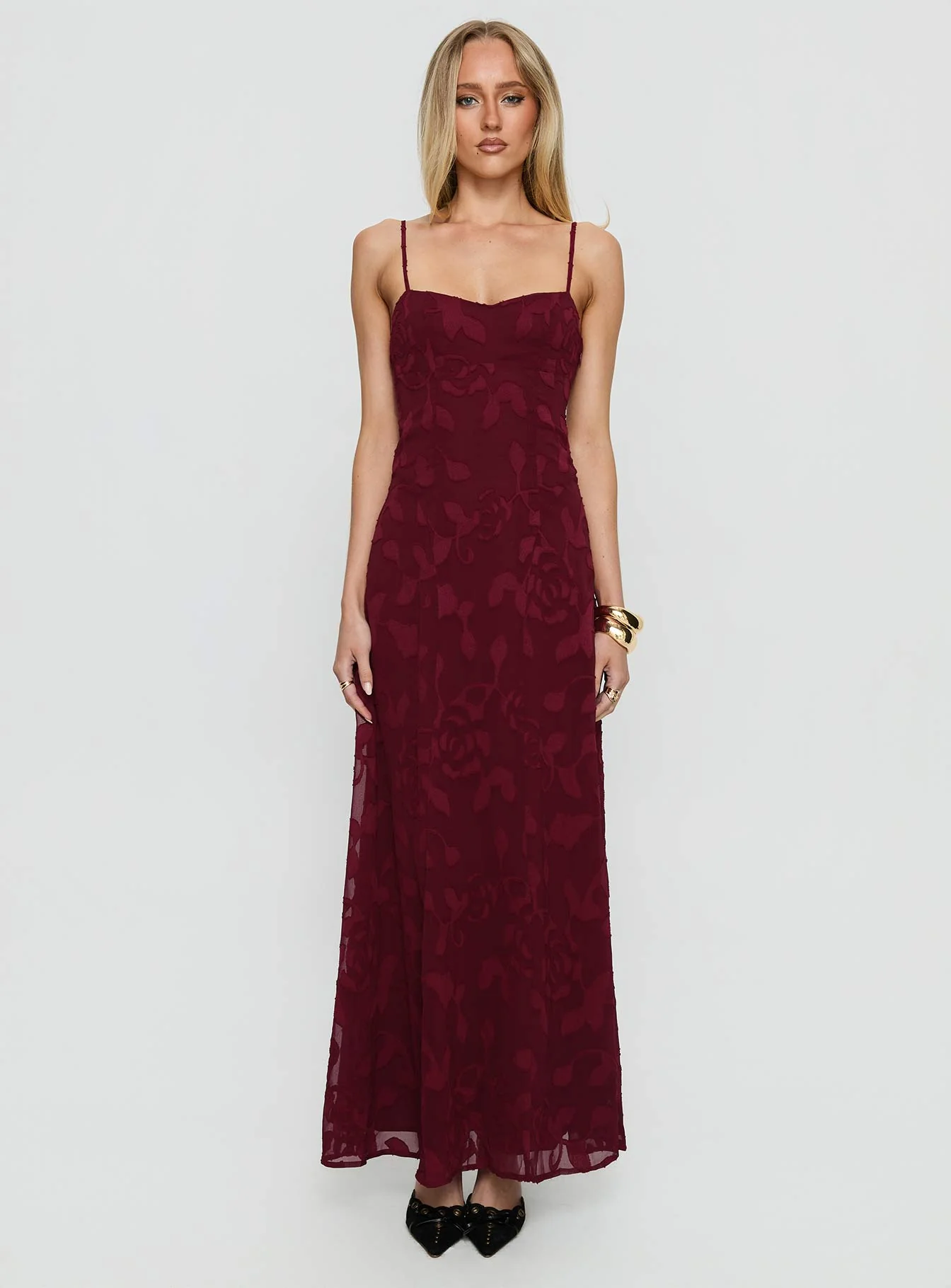 Leading Lady Sweetheart Maxi Dress Red Floral Burnout - Image 7