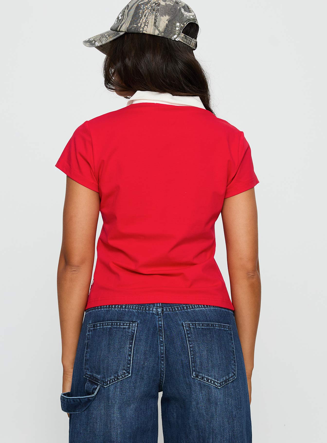Learn Your Lesson Contrast Collared Top Red / White - Image 5