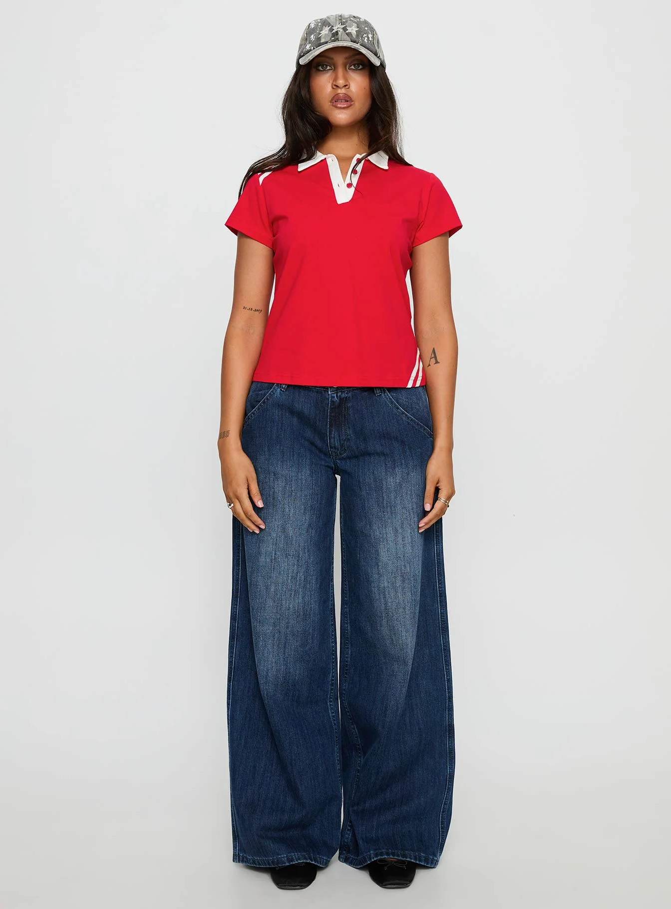 Learn Your Lesson Contrast Collared Top Red / White - Image 7