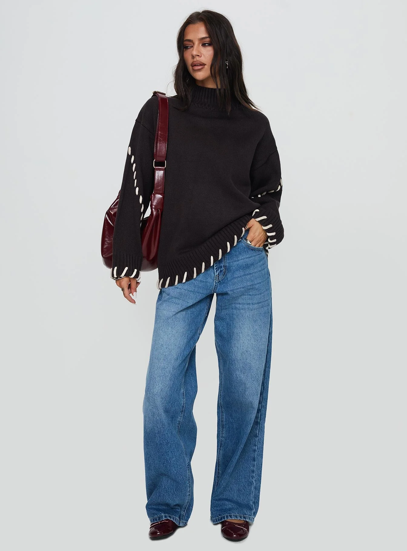 Leizure Turtleneck Knit Sweater Brown - Image 3