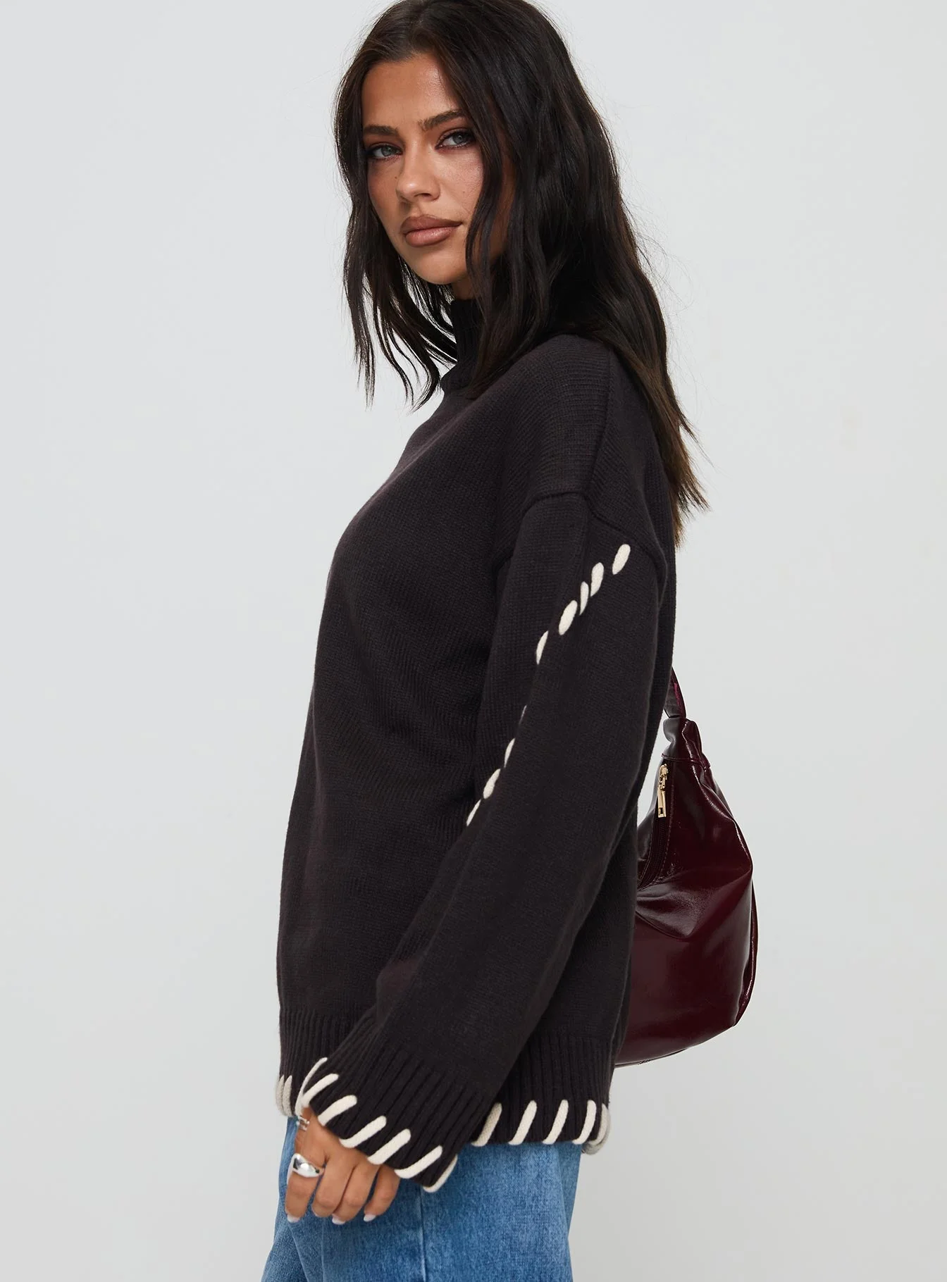 Leizure Turtleneck Knit Sweater Brown - Image 4