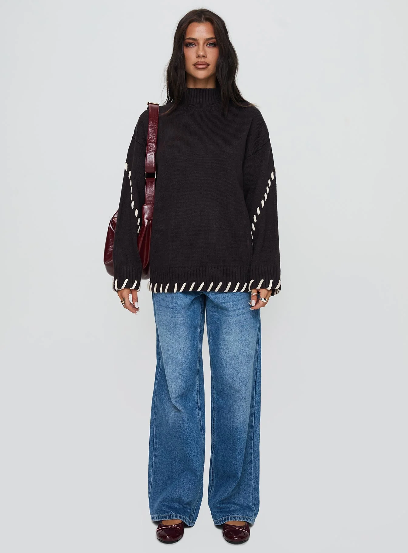 Leizure Turtleneck Knit Sweater Brown - Image 7