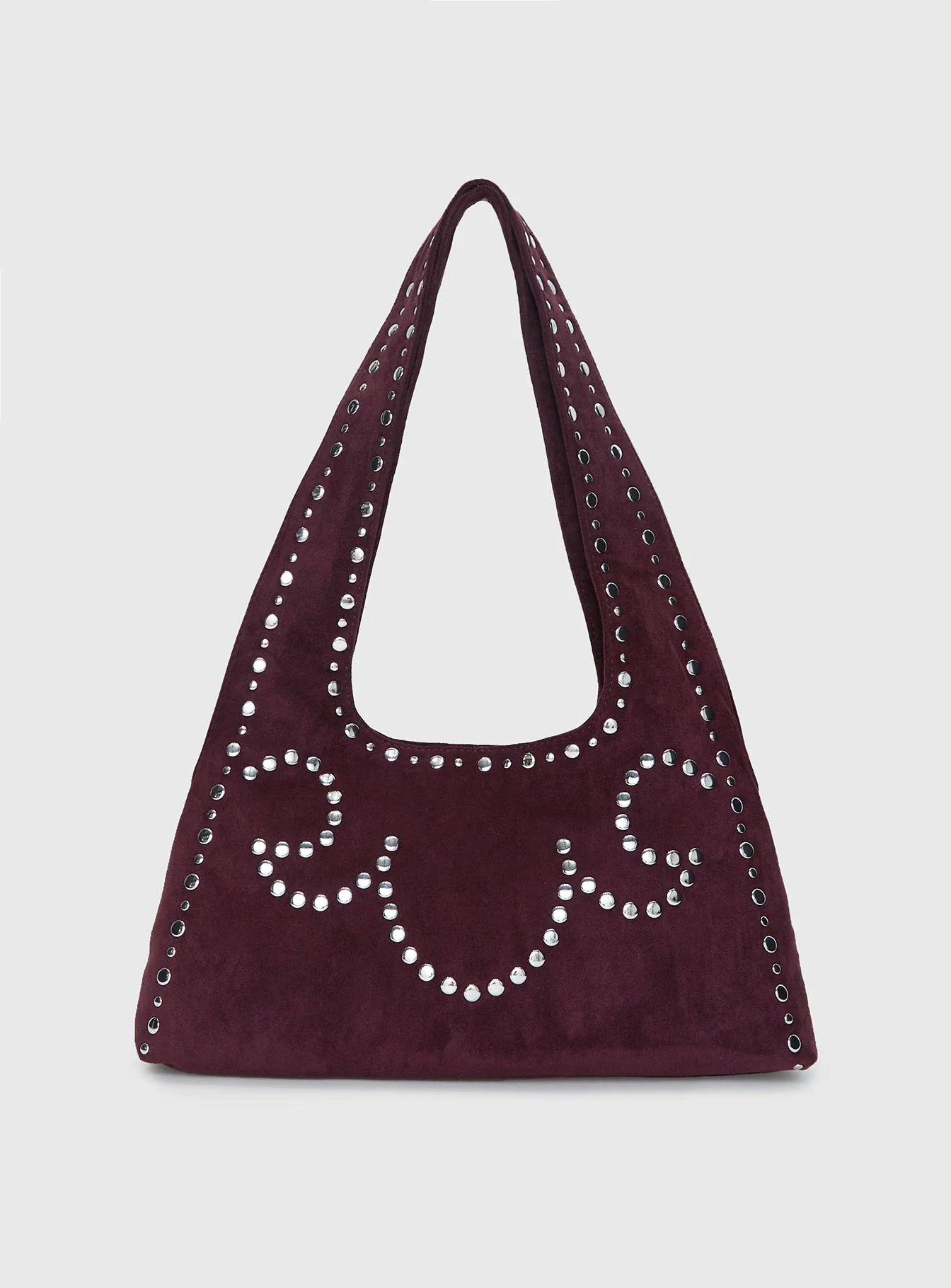 Lemoni Faux Suede Stud Bag Burgundy - Image 2