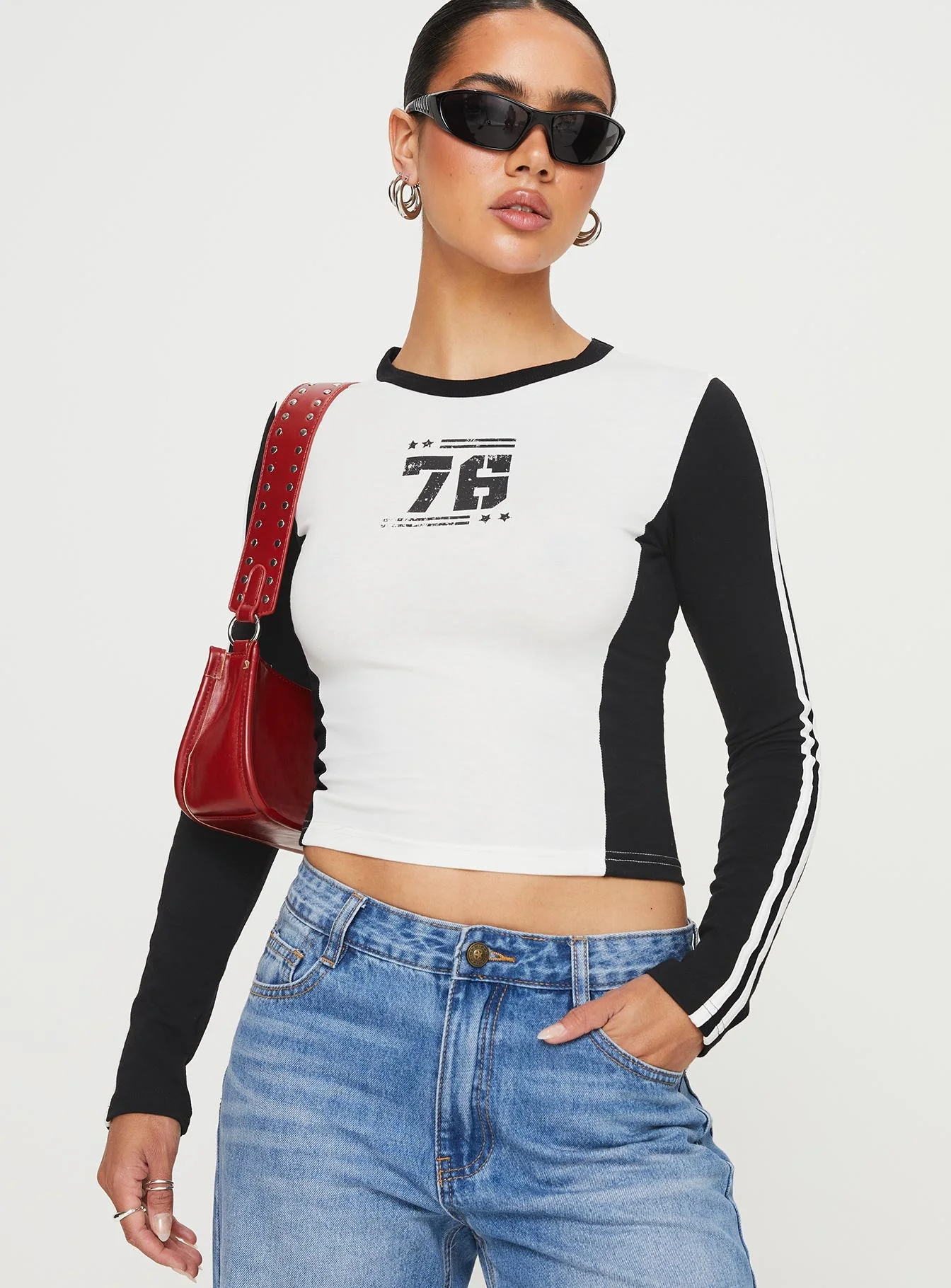 Letina Long Sleeve Top Black / White - Image 4