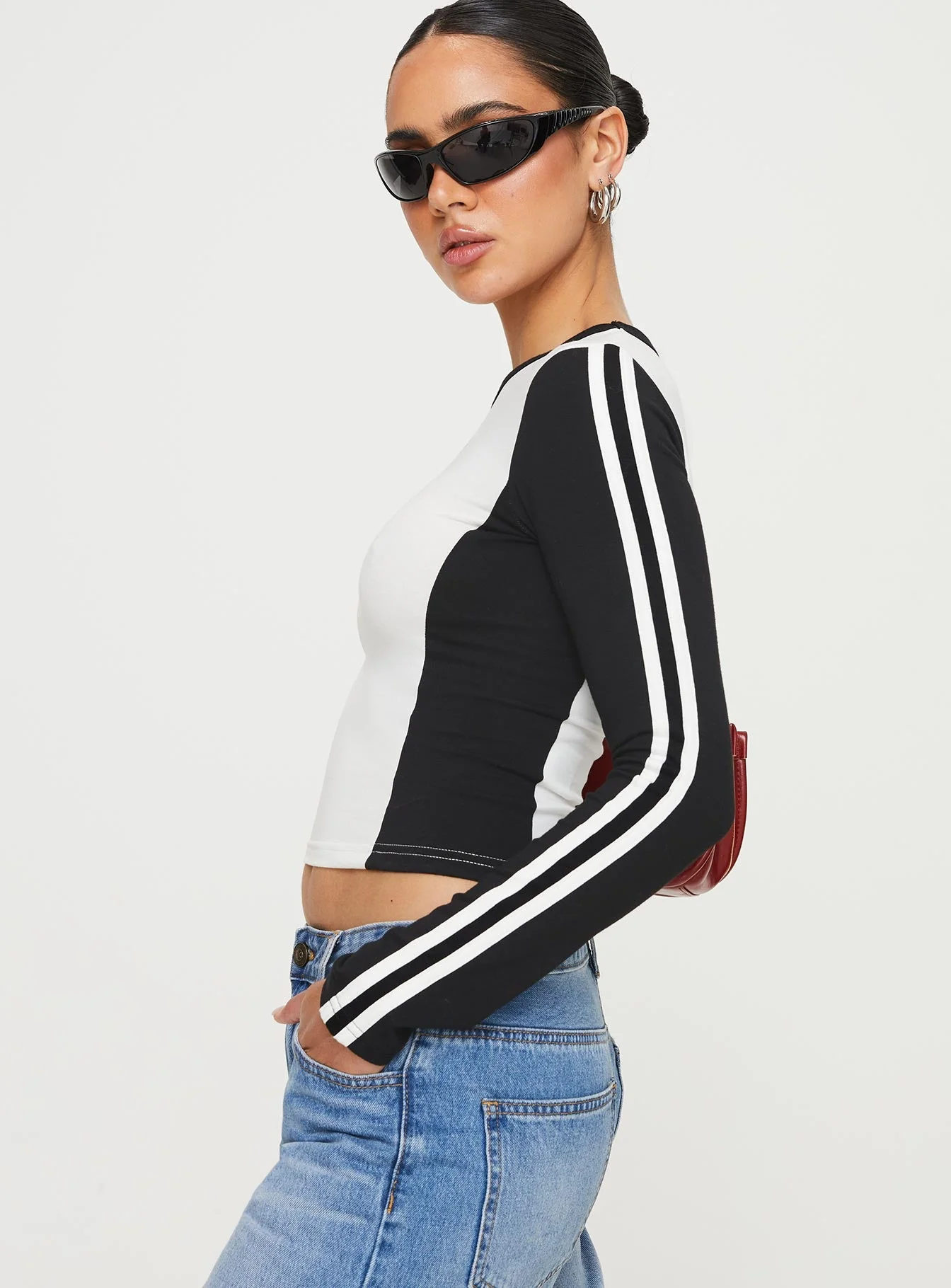 Letina Long Sleeve Top Black / White - Image 6