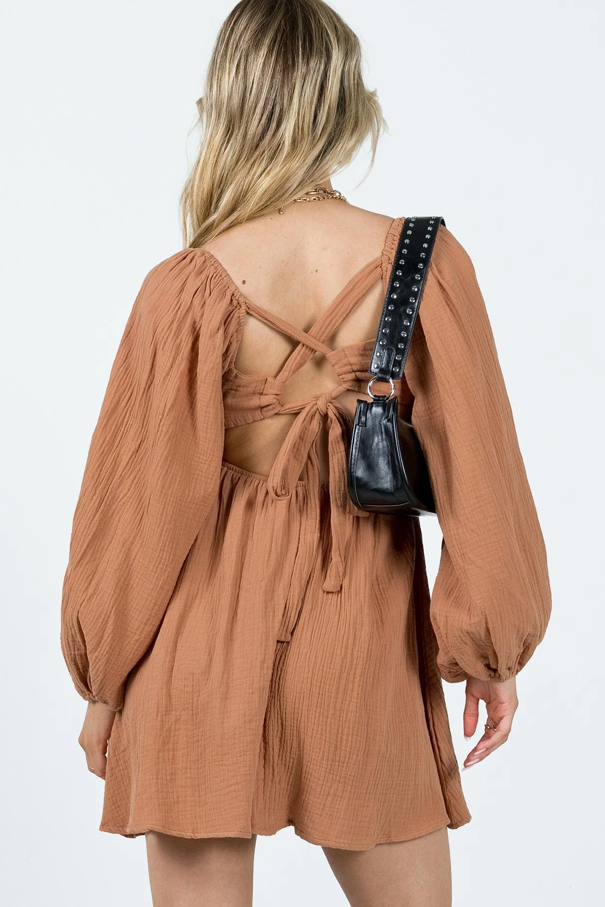 Let's Dance Mini Long Sleeve Dress Rust - Image 4