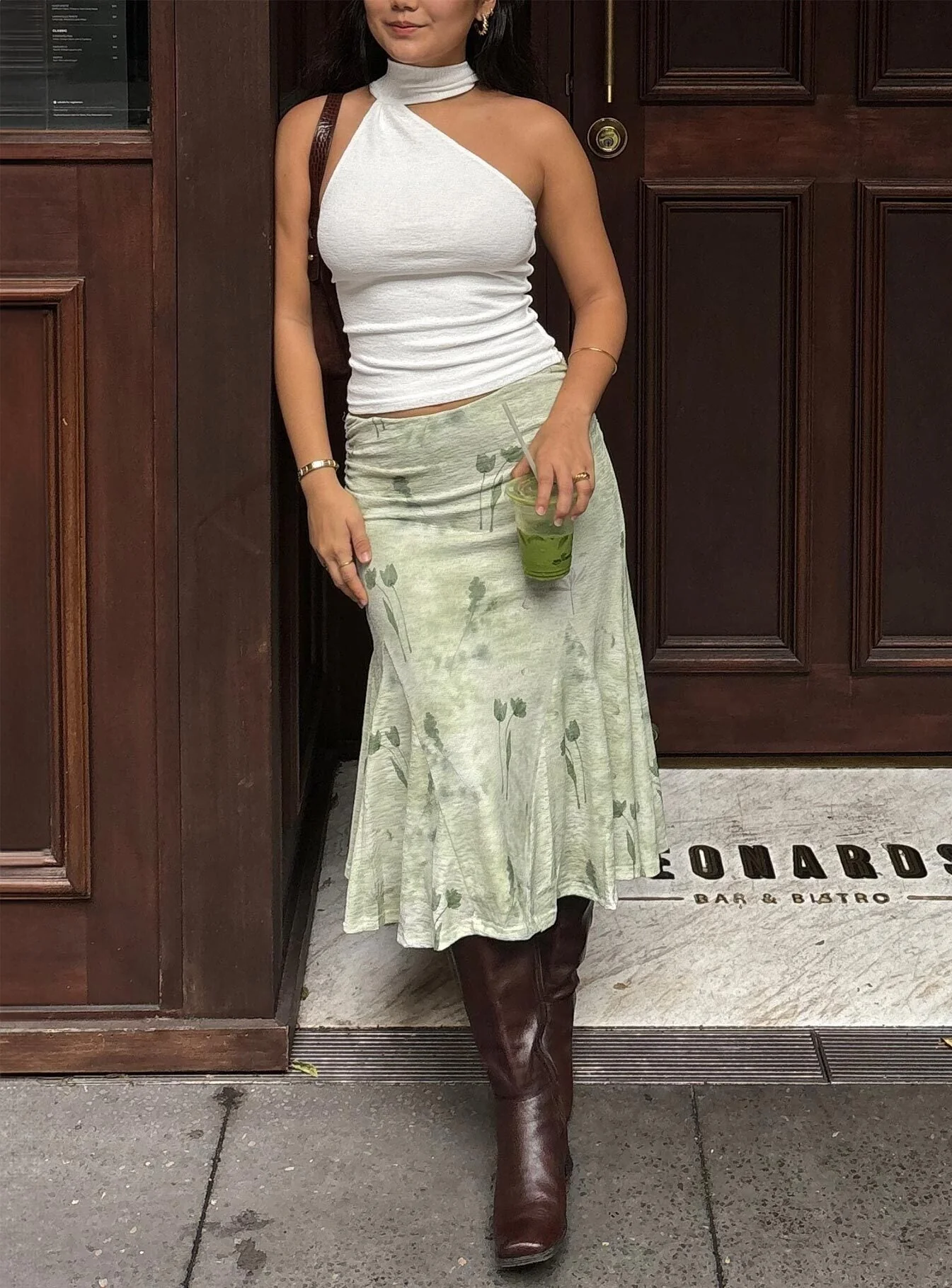 Lewish Low Rise Midi Skirt Green Floral - Image 12