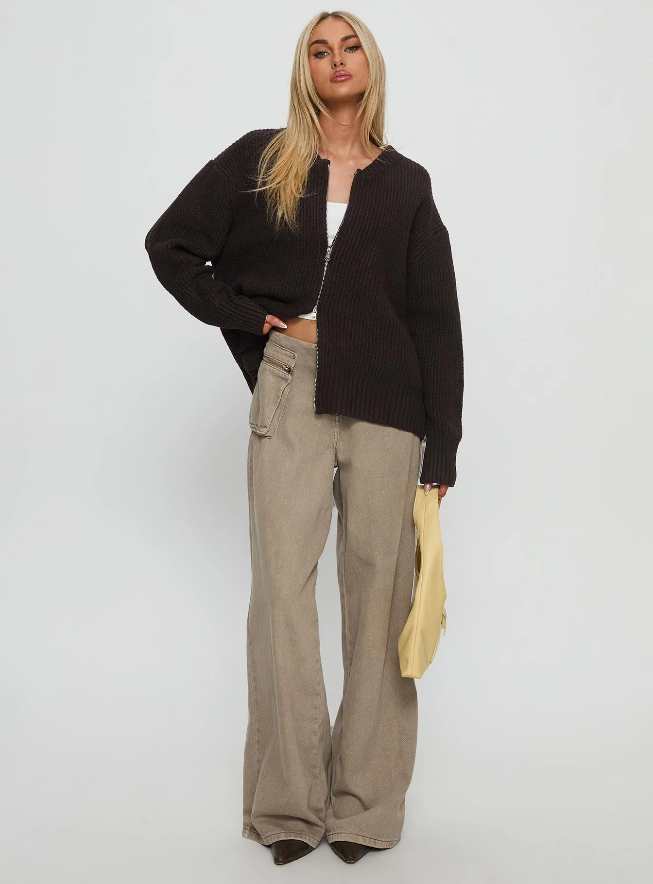 Lexene Zip Through Jumper Chocolate - Image 3
