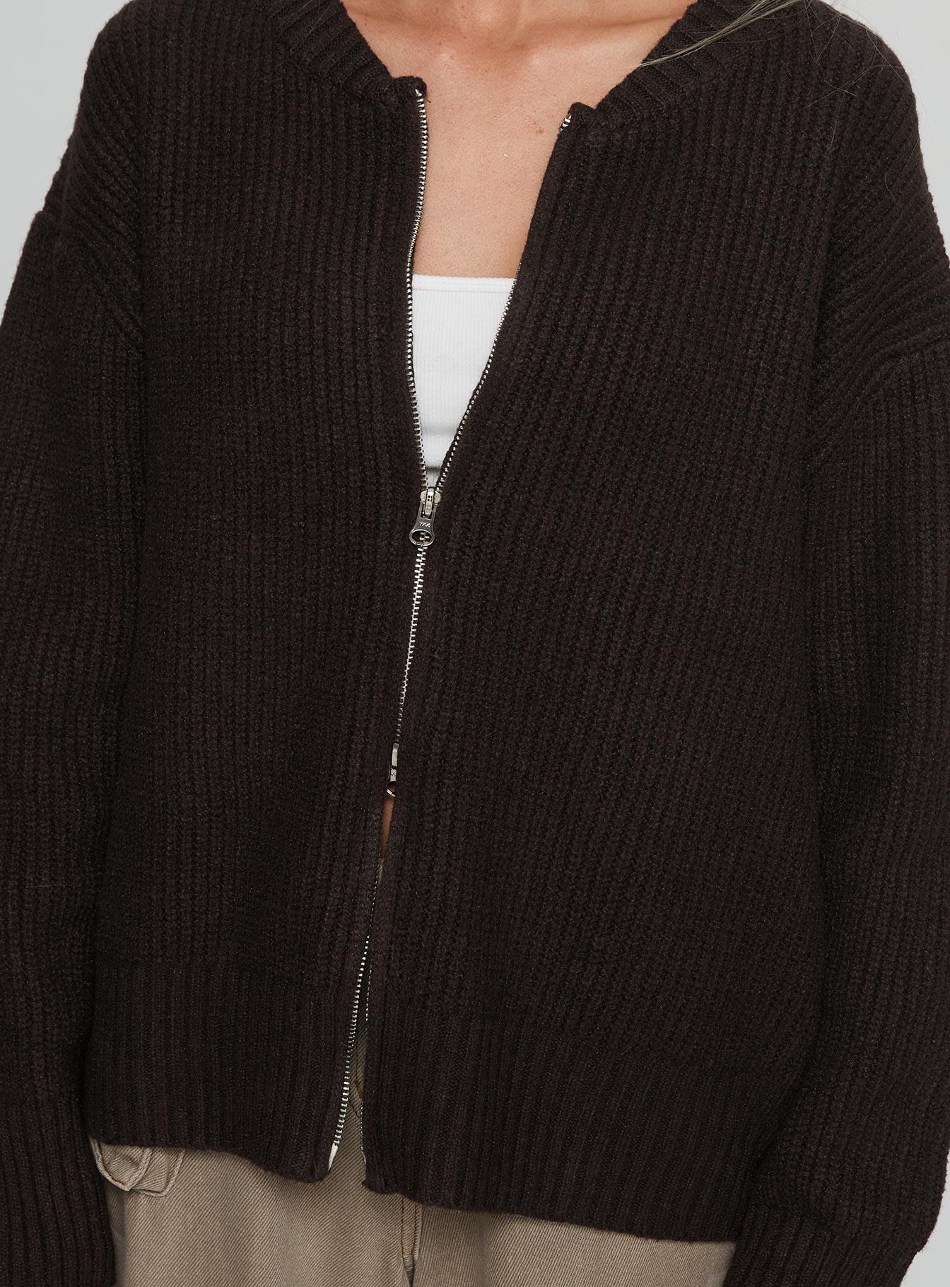 Lexene Zip Through Jumper Chocolate - Image 6