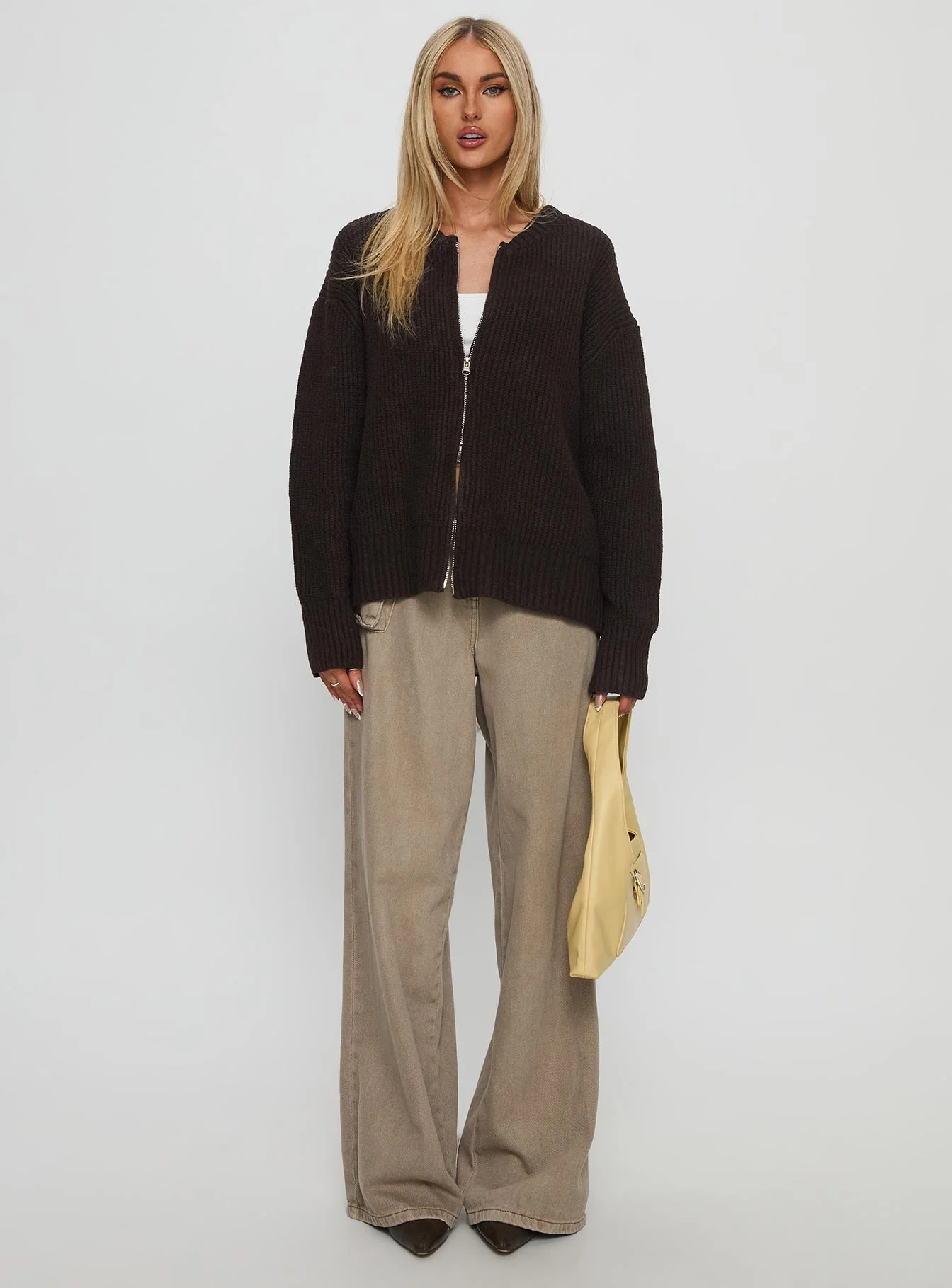 Lexene Zip Through Jumper Chocolate - Image 7